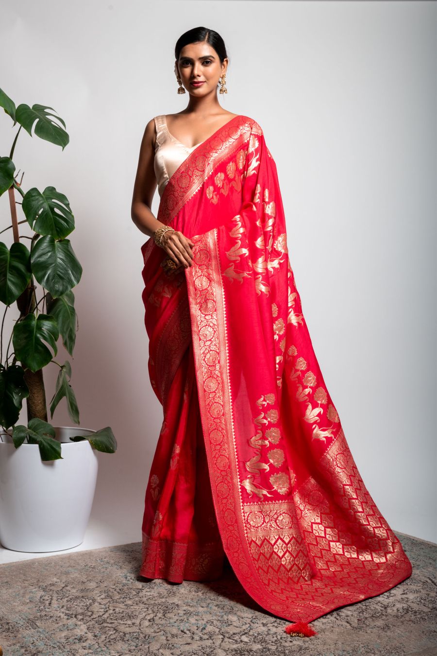 Dola Silk  Saree in Dark Pink color