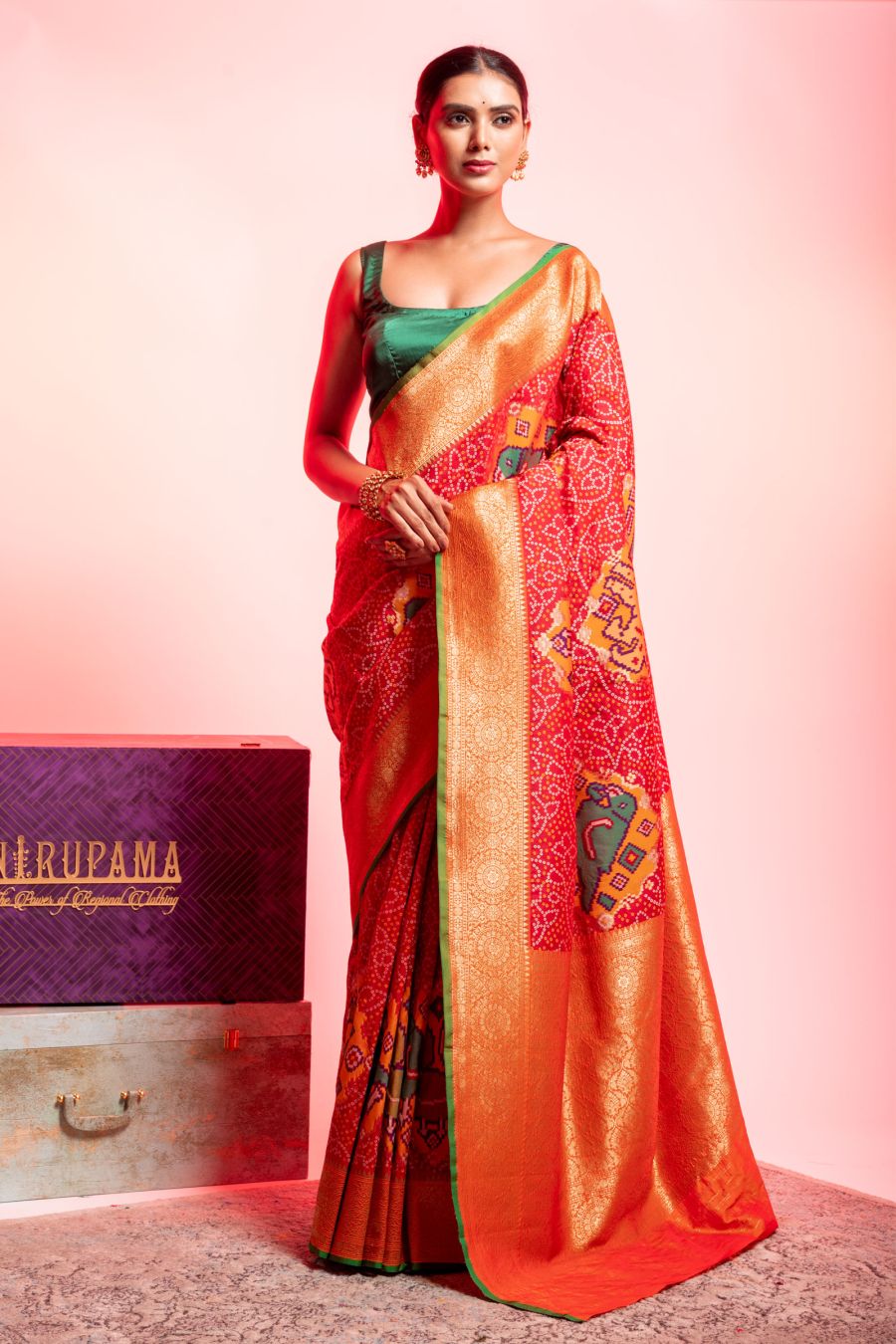 Art Banarasi Saree in Red Orange color