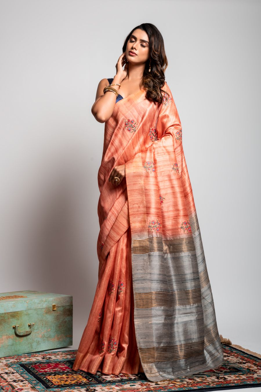 Art Dhupian Silk Saree in Orange color