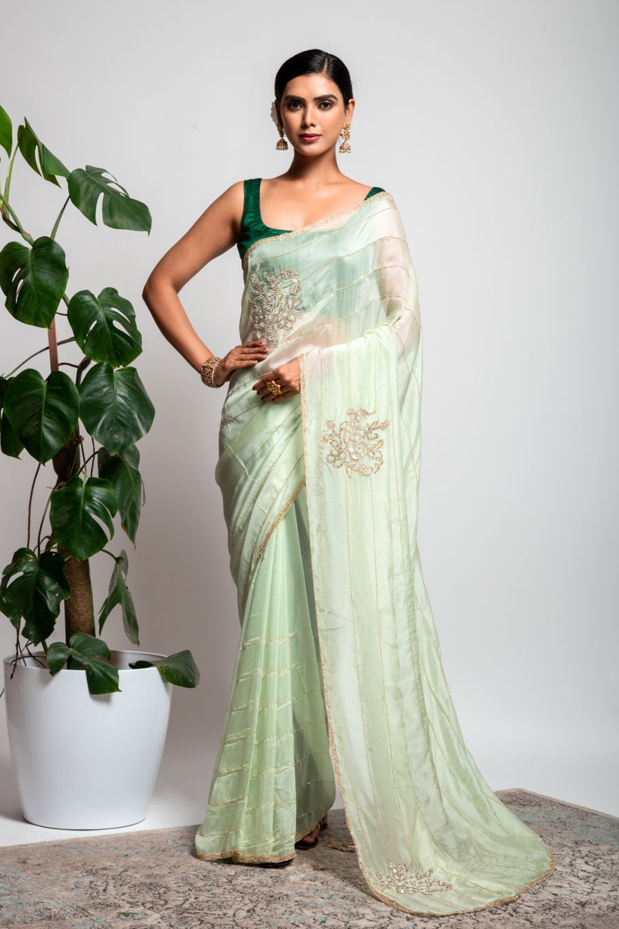 Soft Organza Saree in Sea Green color