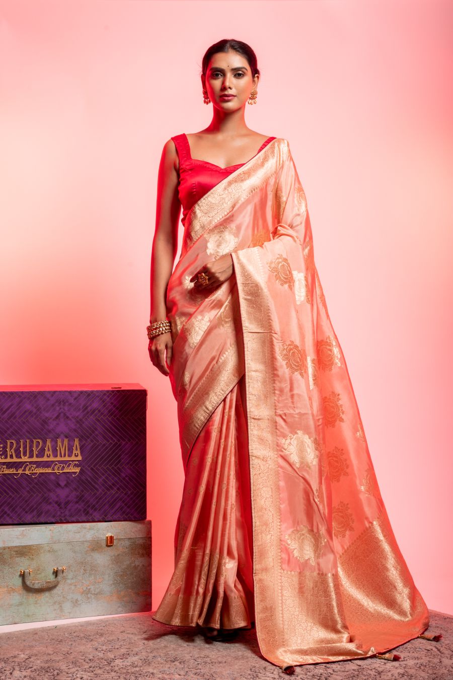 Dola Silk Saree in Peach color