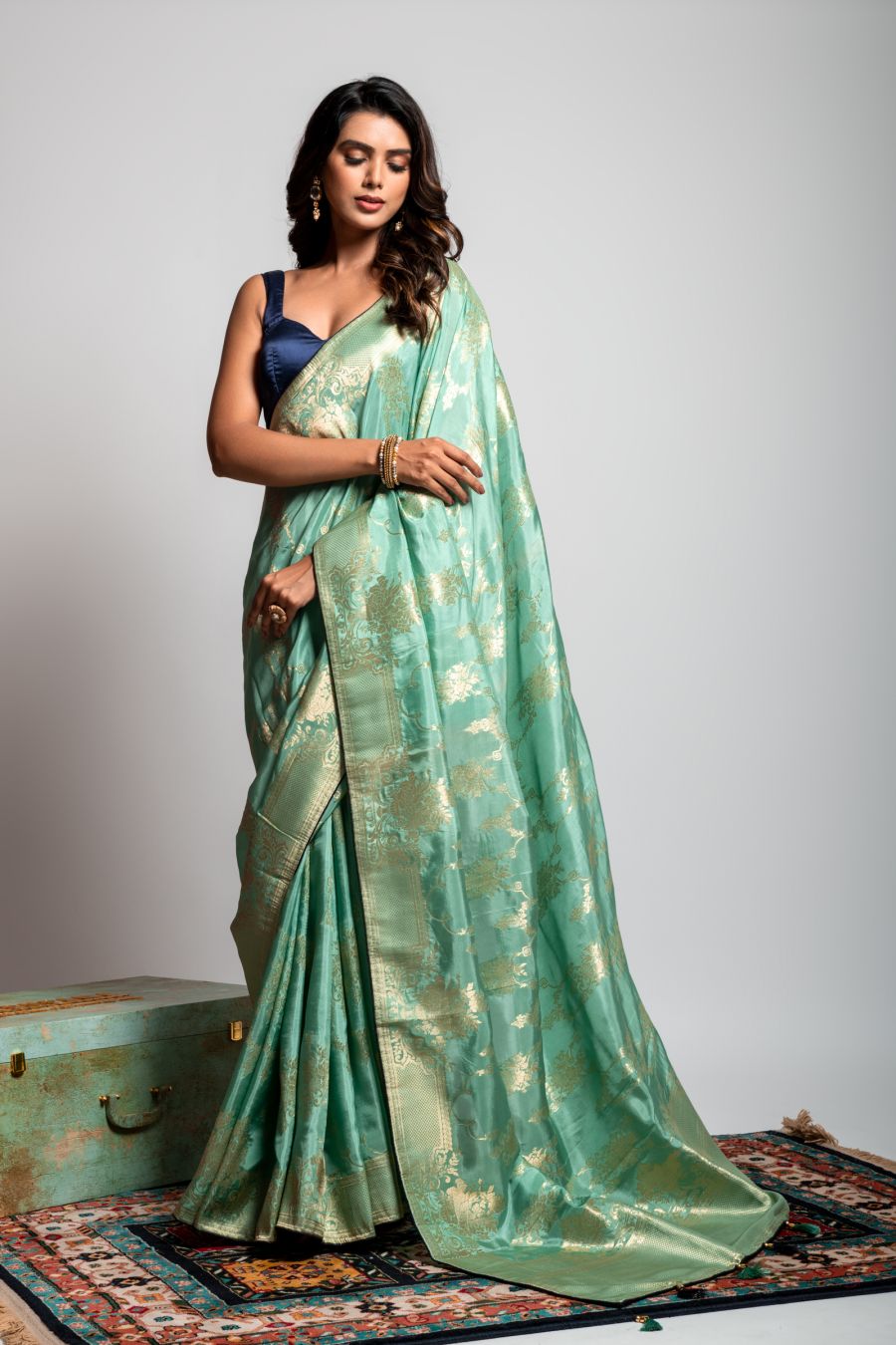 Dola Silk Saree in Sea Green color