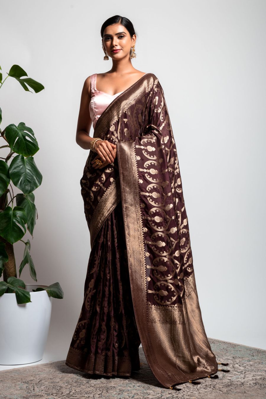 Dola Silk Saree in Dark Wine color