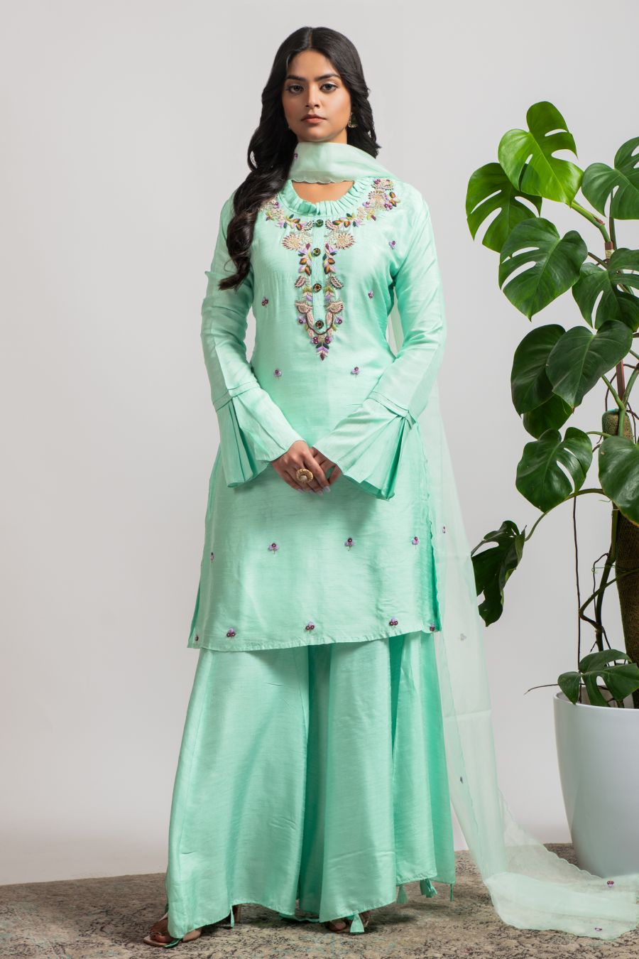 Sea Green Kurti and Sharara set 