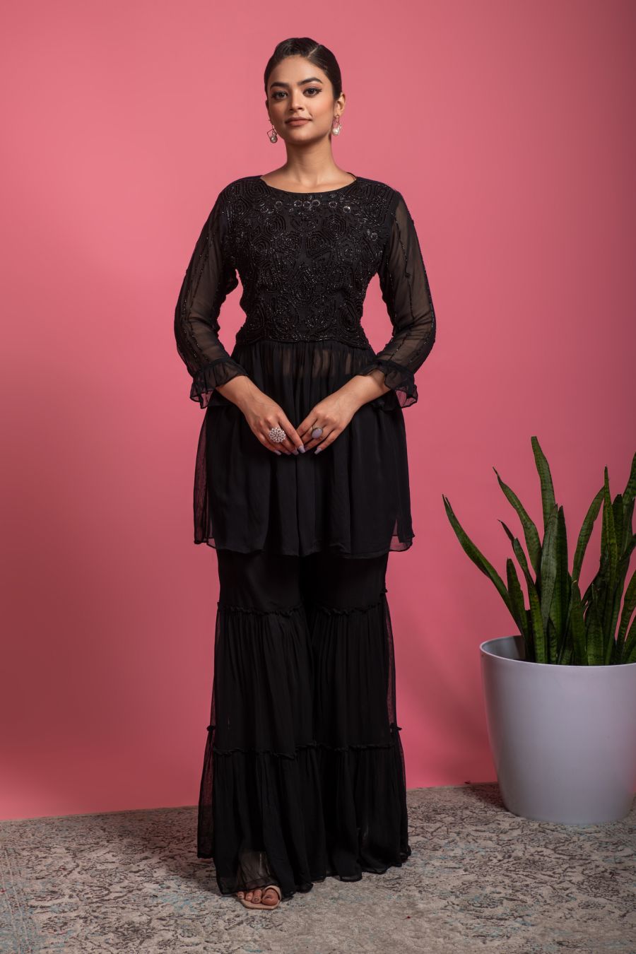 Black Peplum style Top & Sharara