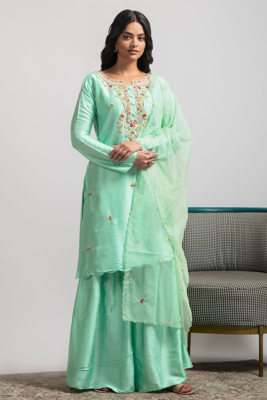 Sea Green Kurti and Sharara set 