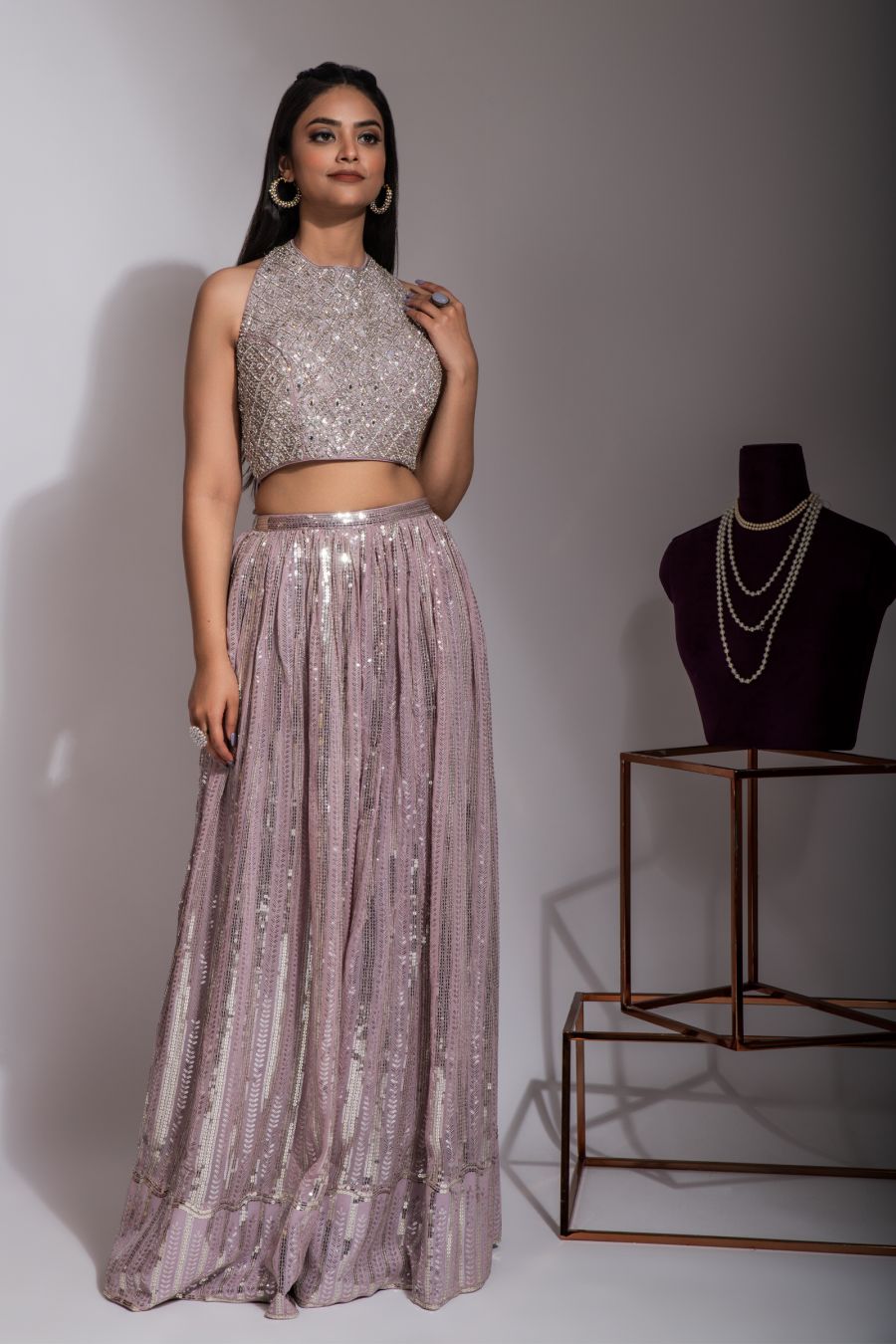 Puce Pink Crop Top & Sharara Set