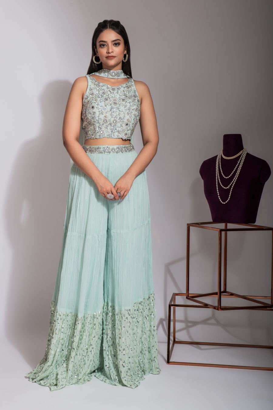 Sea Green Crop Top & Sharara Set