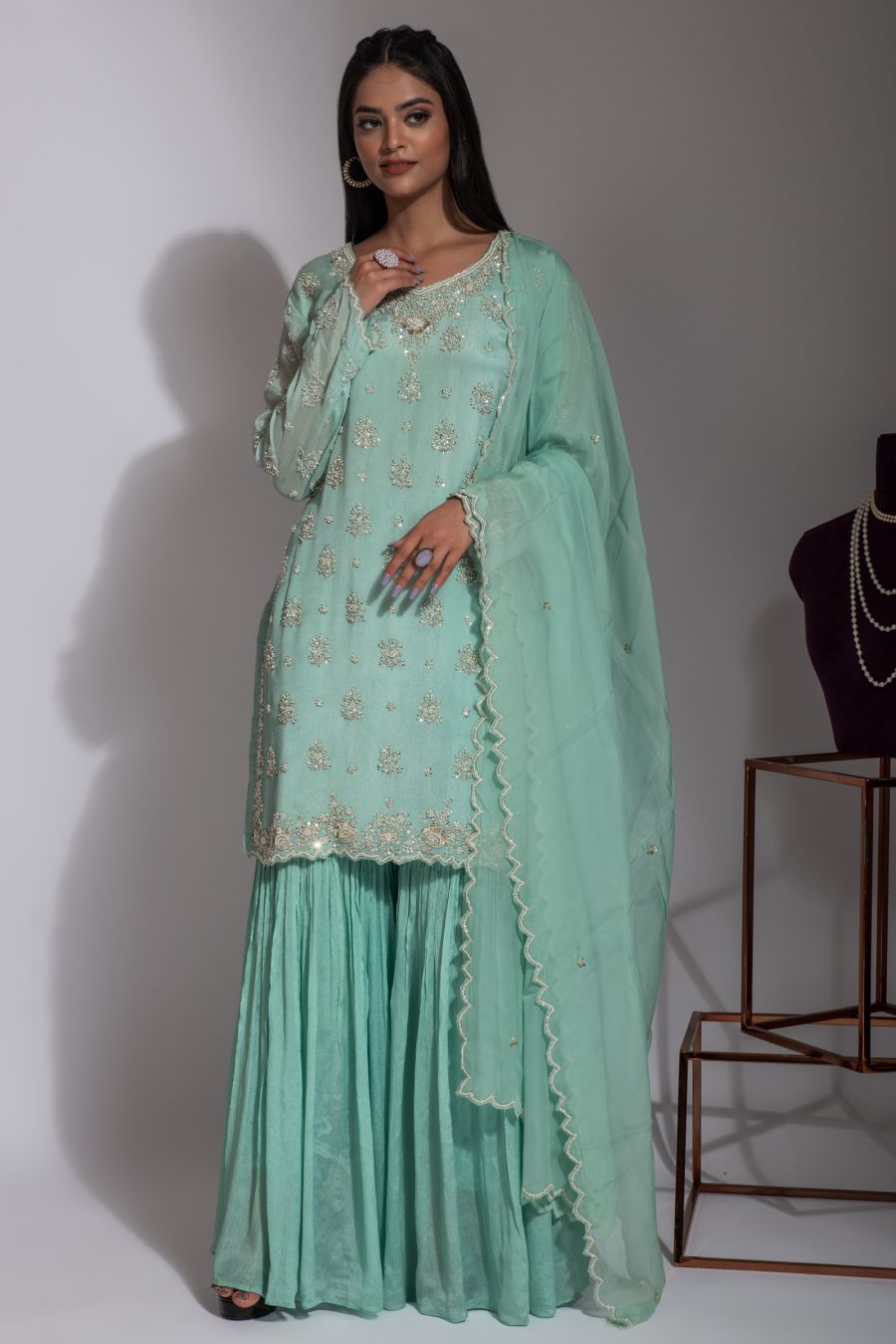 Stylish Light Turquoise Blue Sharara Suit