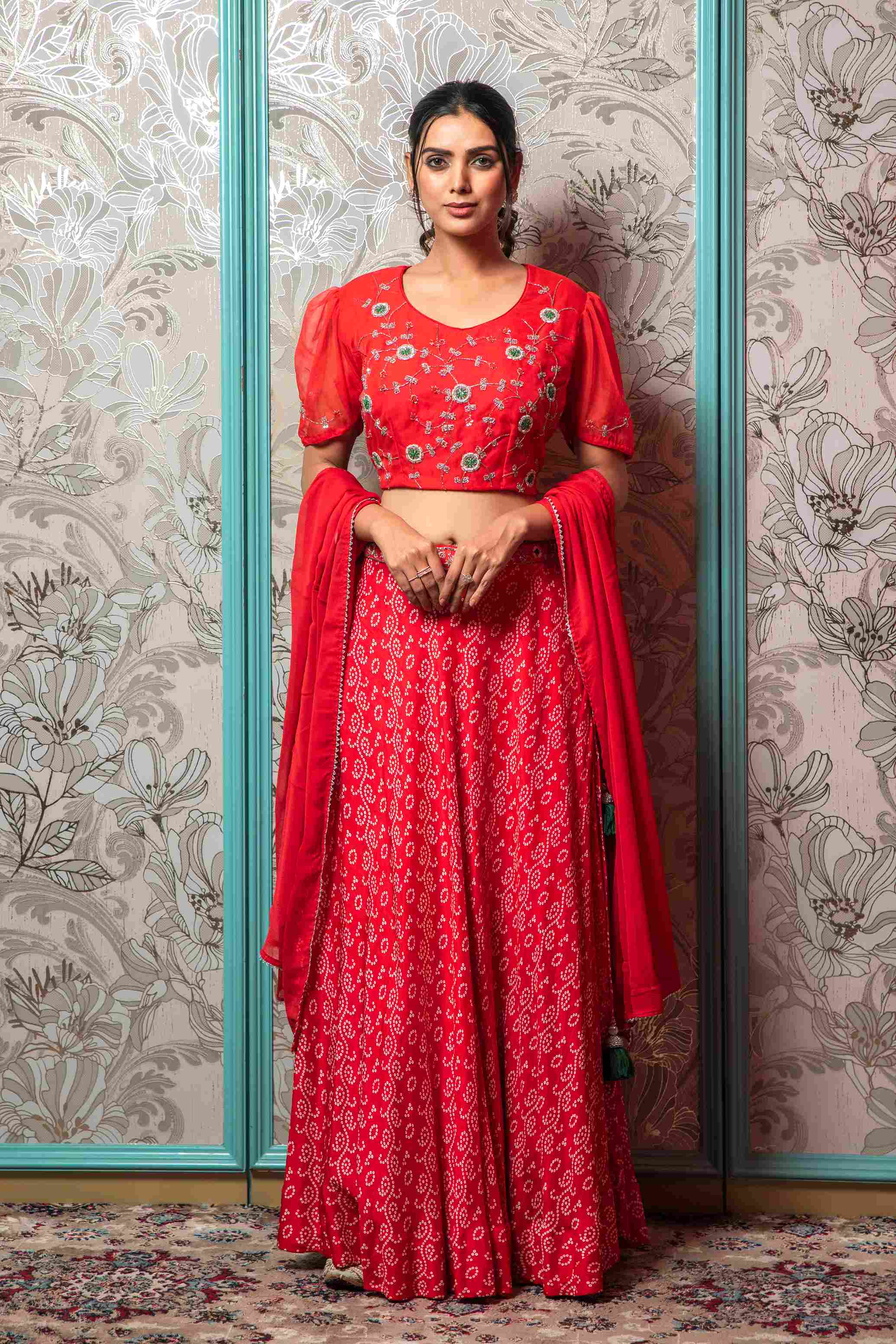 Red Crop Top Set with Dupatta