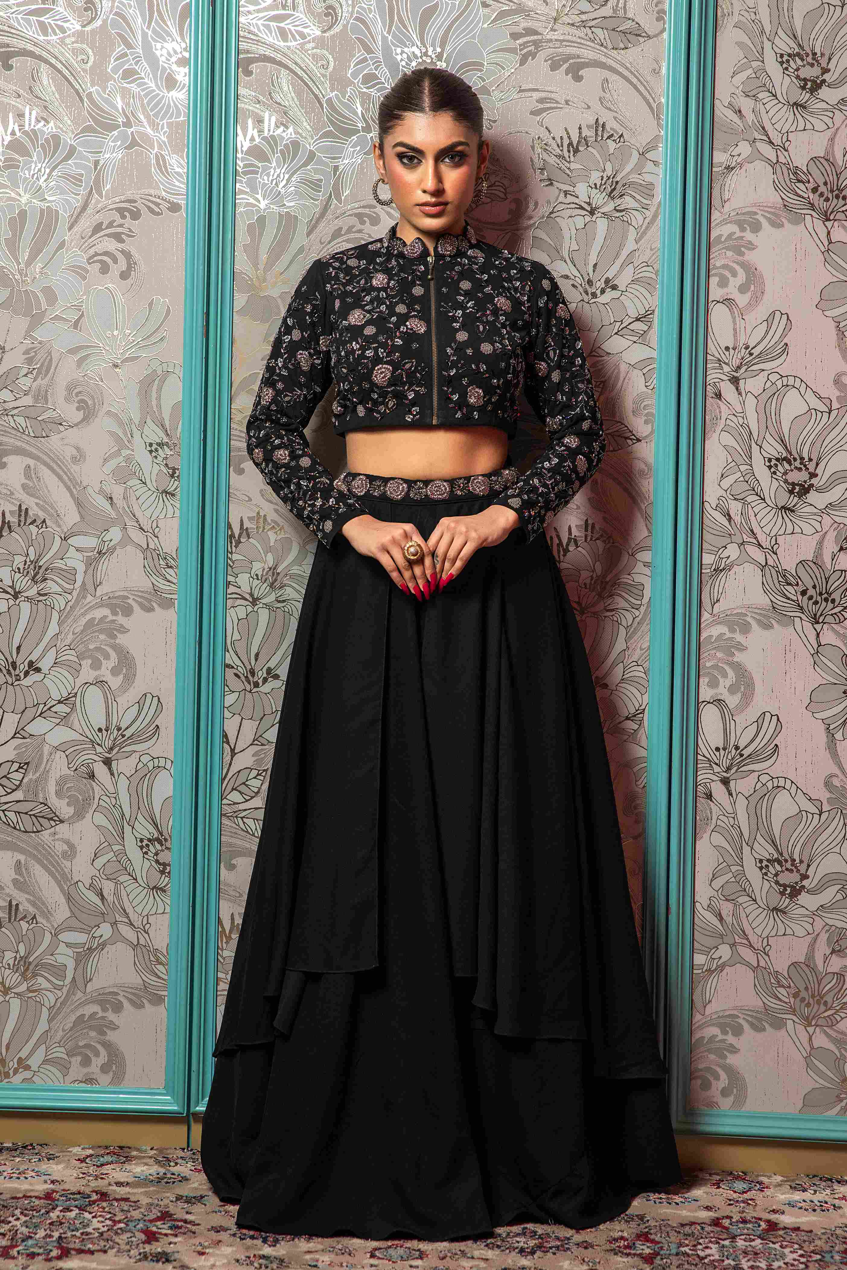 Black Heavy Crop Top with Skirt