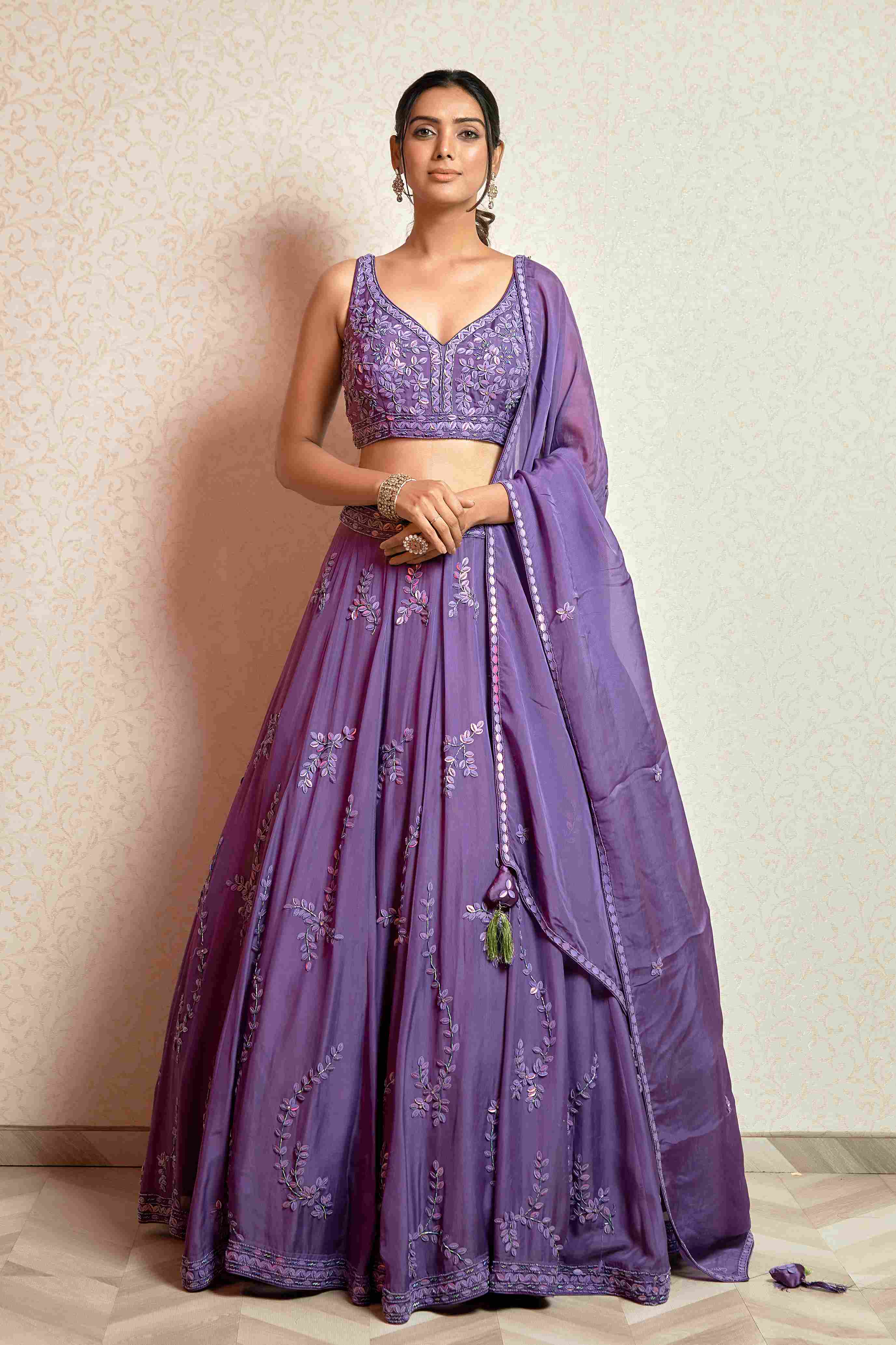 Heavy Crop Top Set with Dupatta in Light Purple