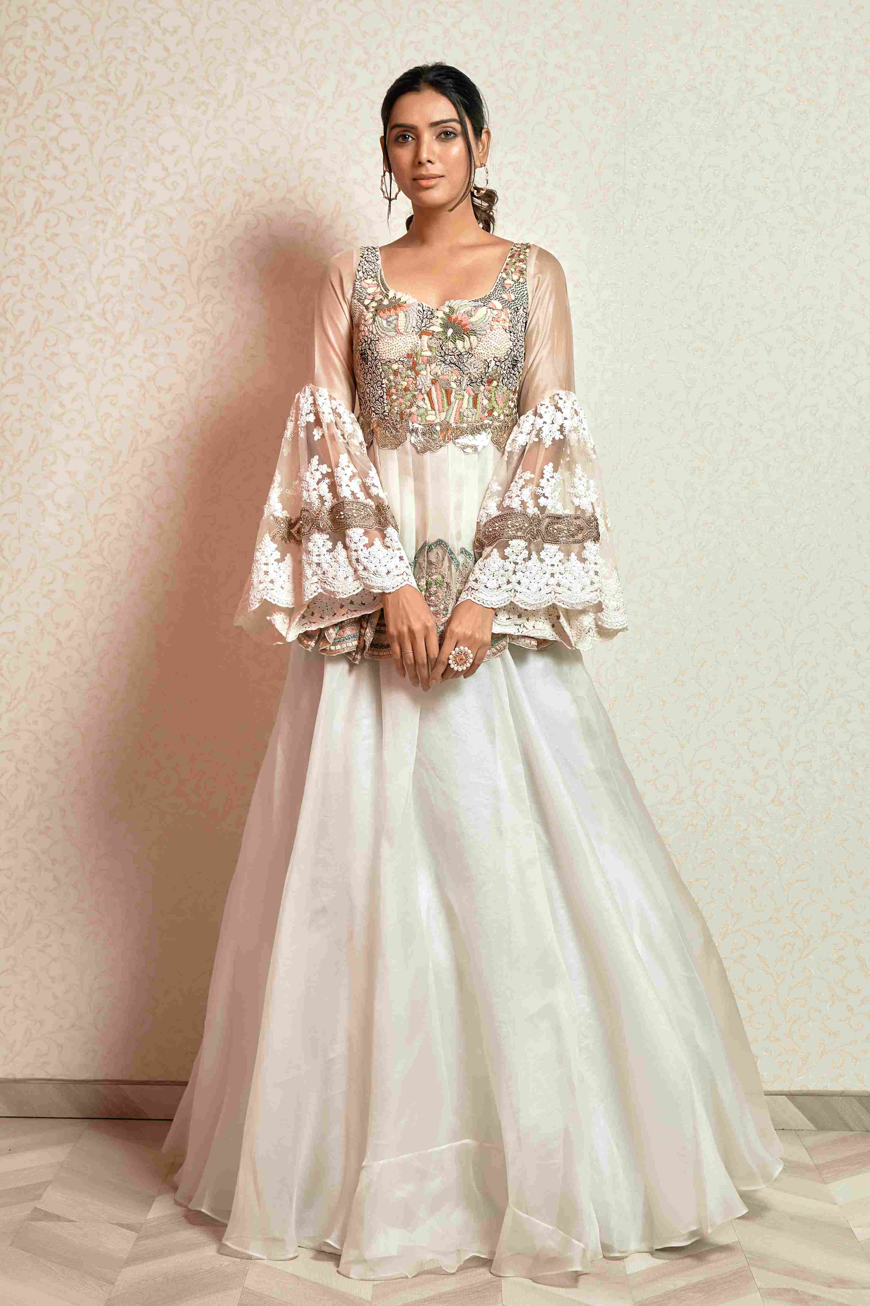 Ivory Peplum Style Top with Skirt in Tissue