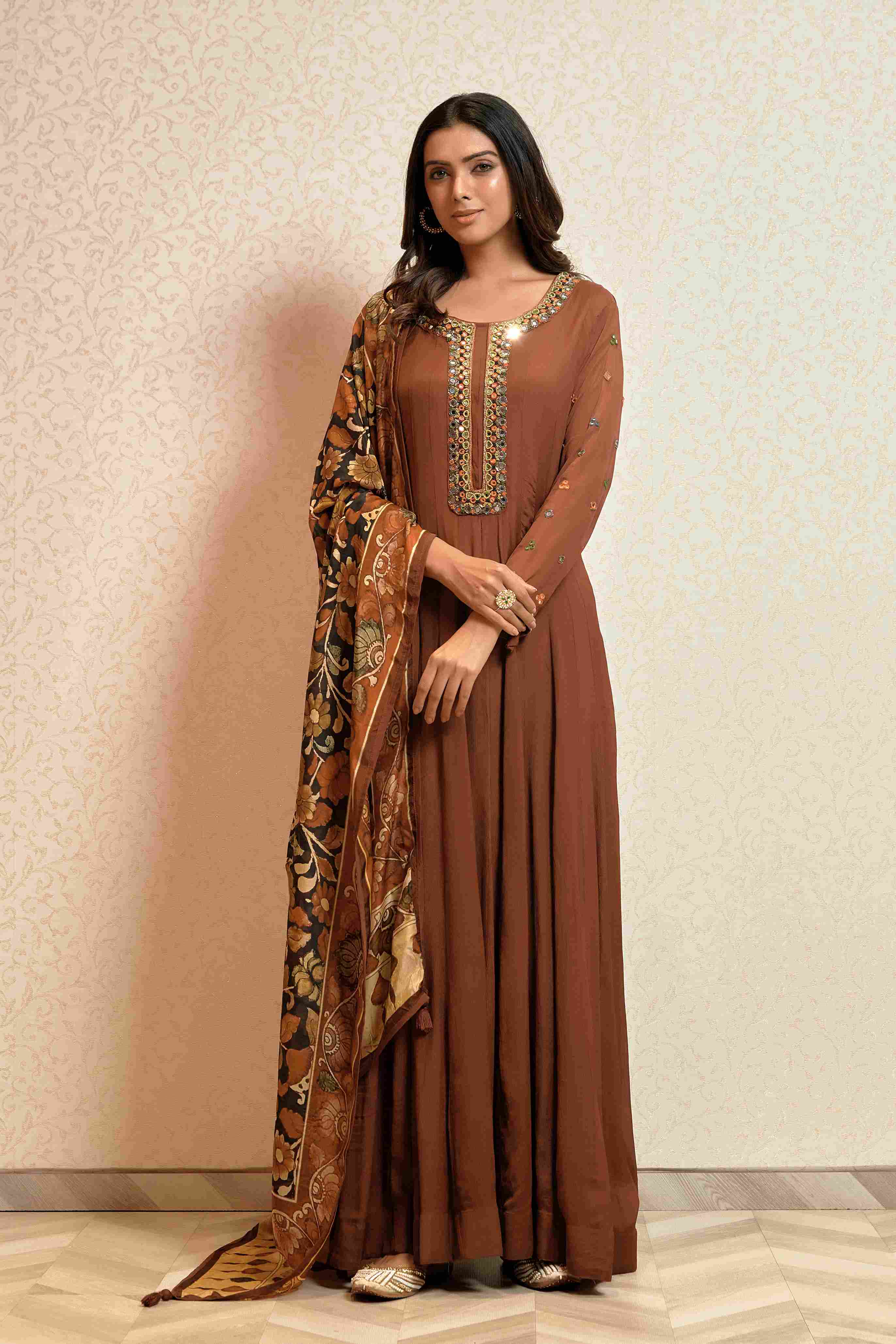Georgette Anarkali Suit with Floral Dupatta
