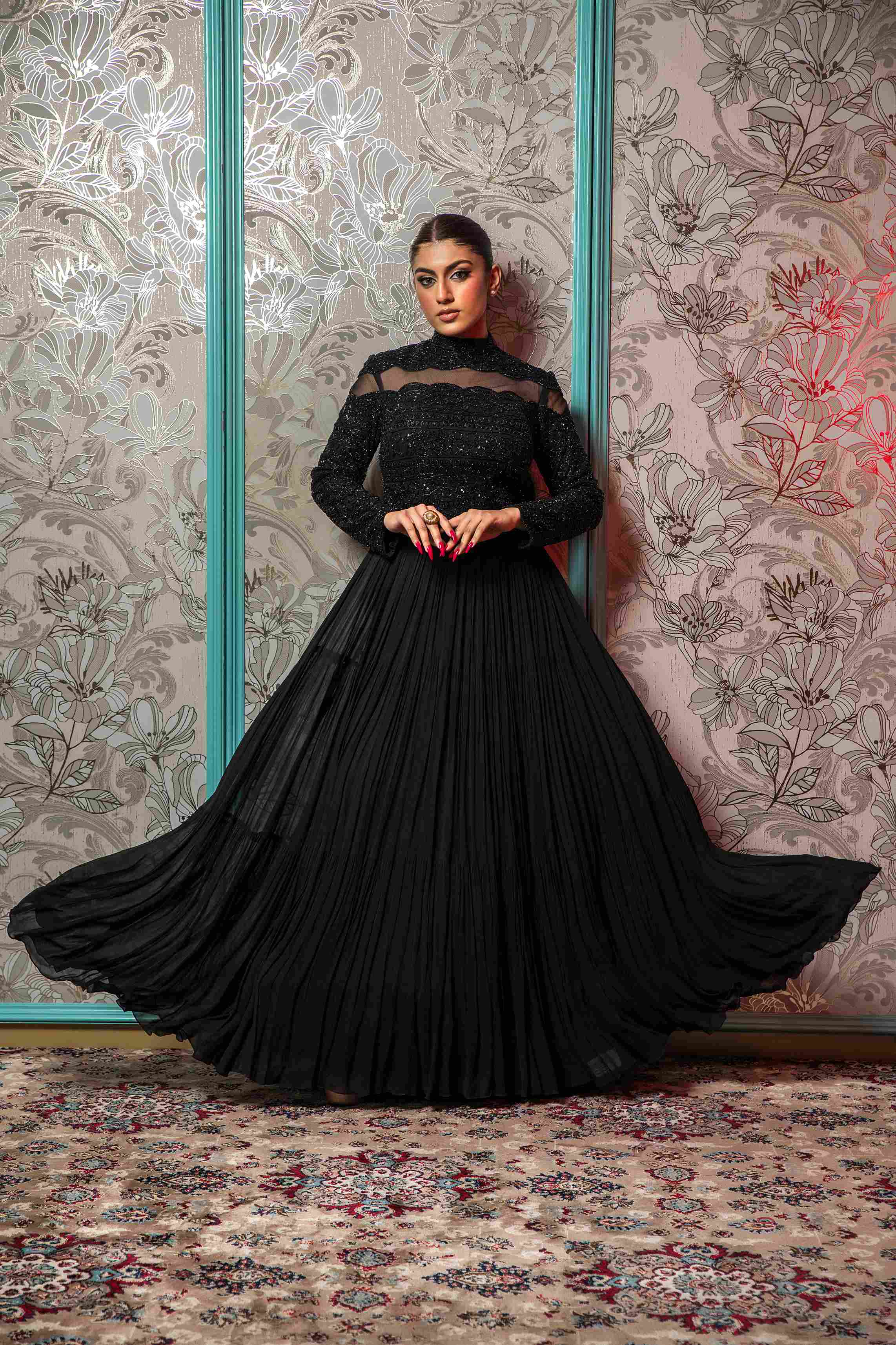 Heavy Black Gown in Chinnon