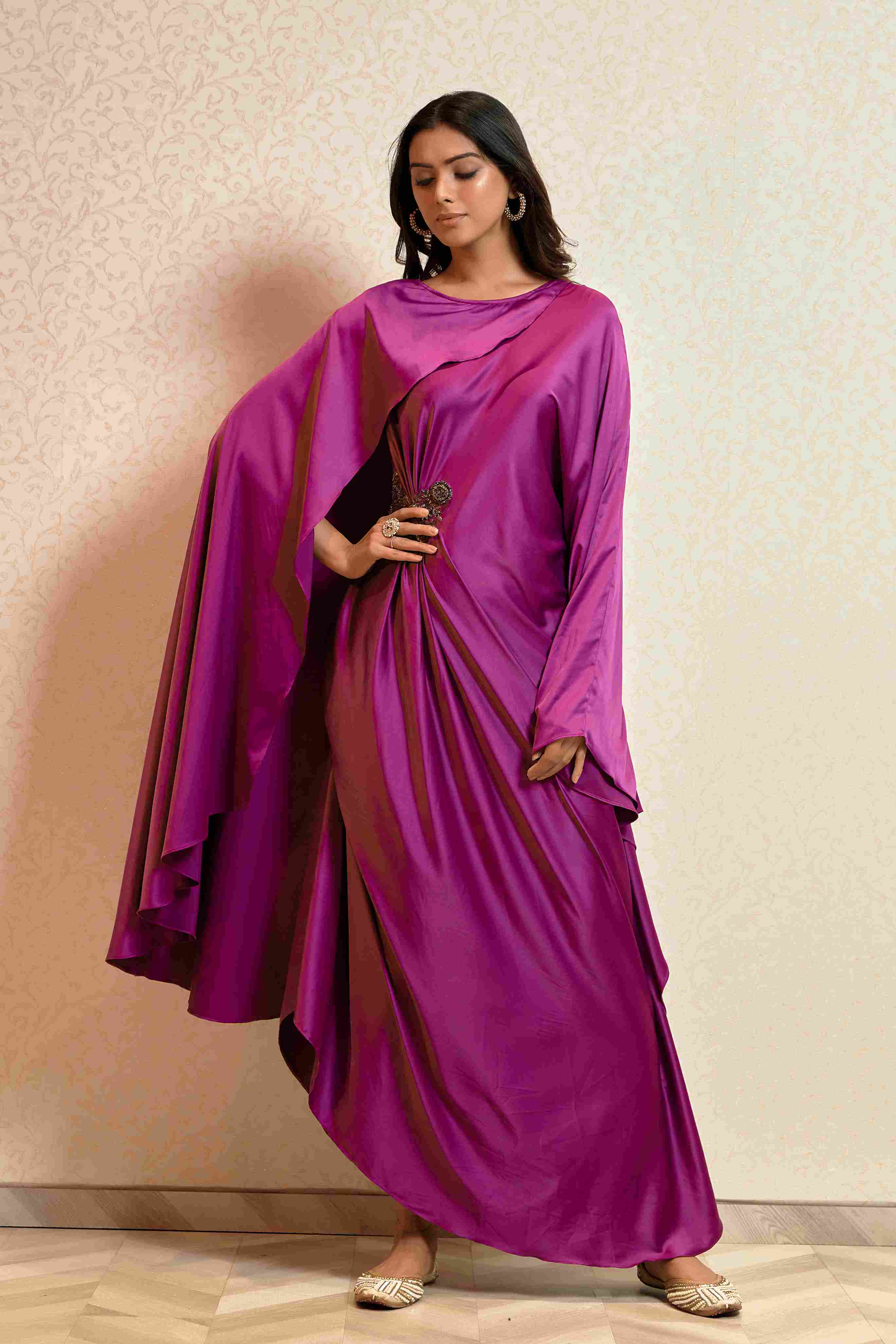 Dark Pink Party Wear Gown in Satin Crepe