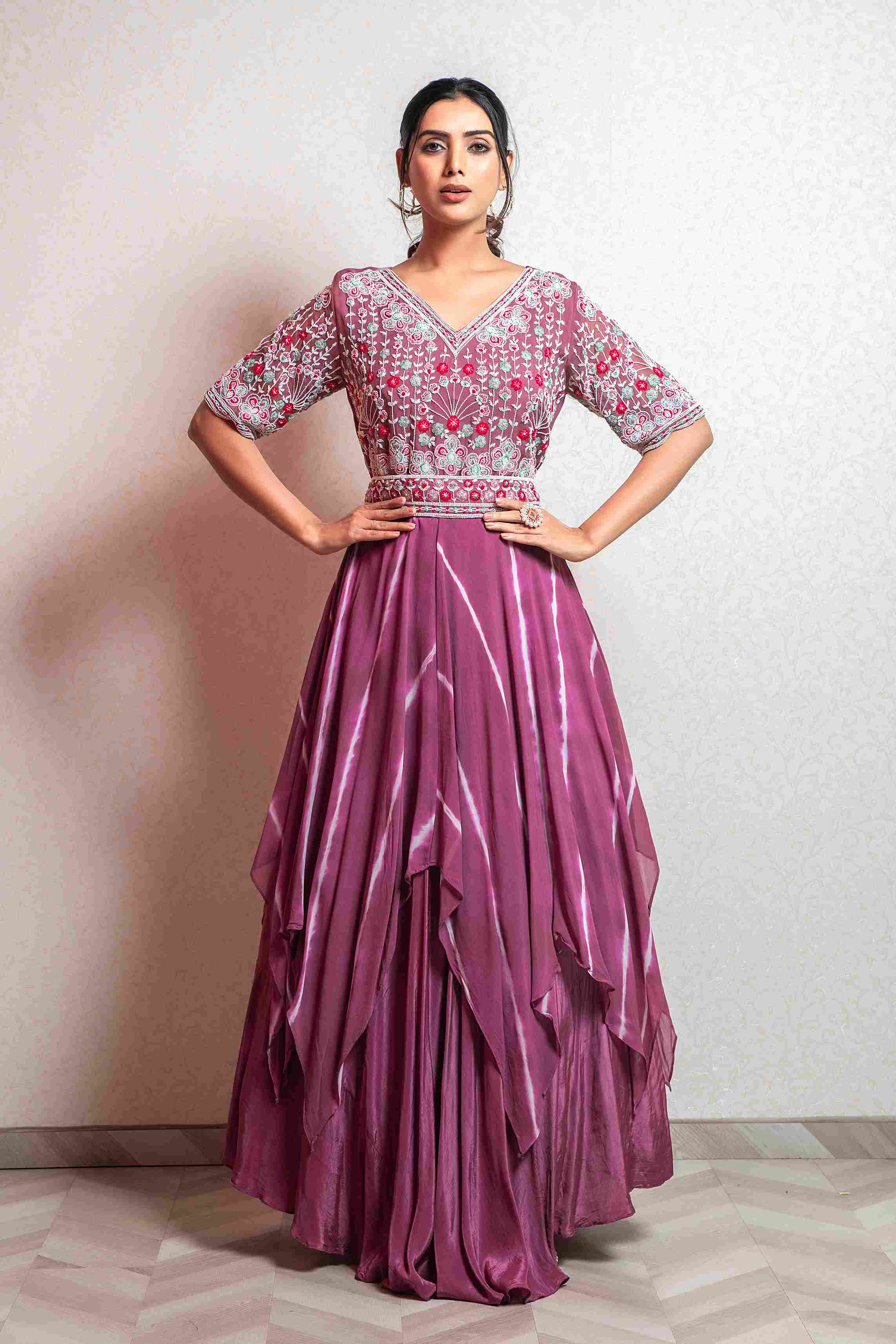 Onion Pink Gown in Shibori Print