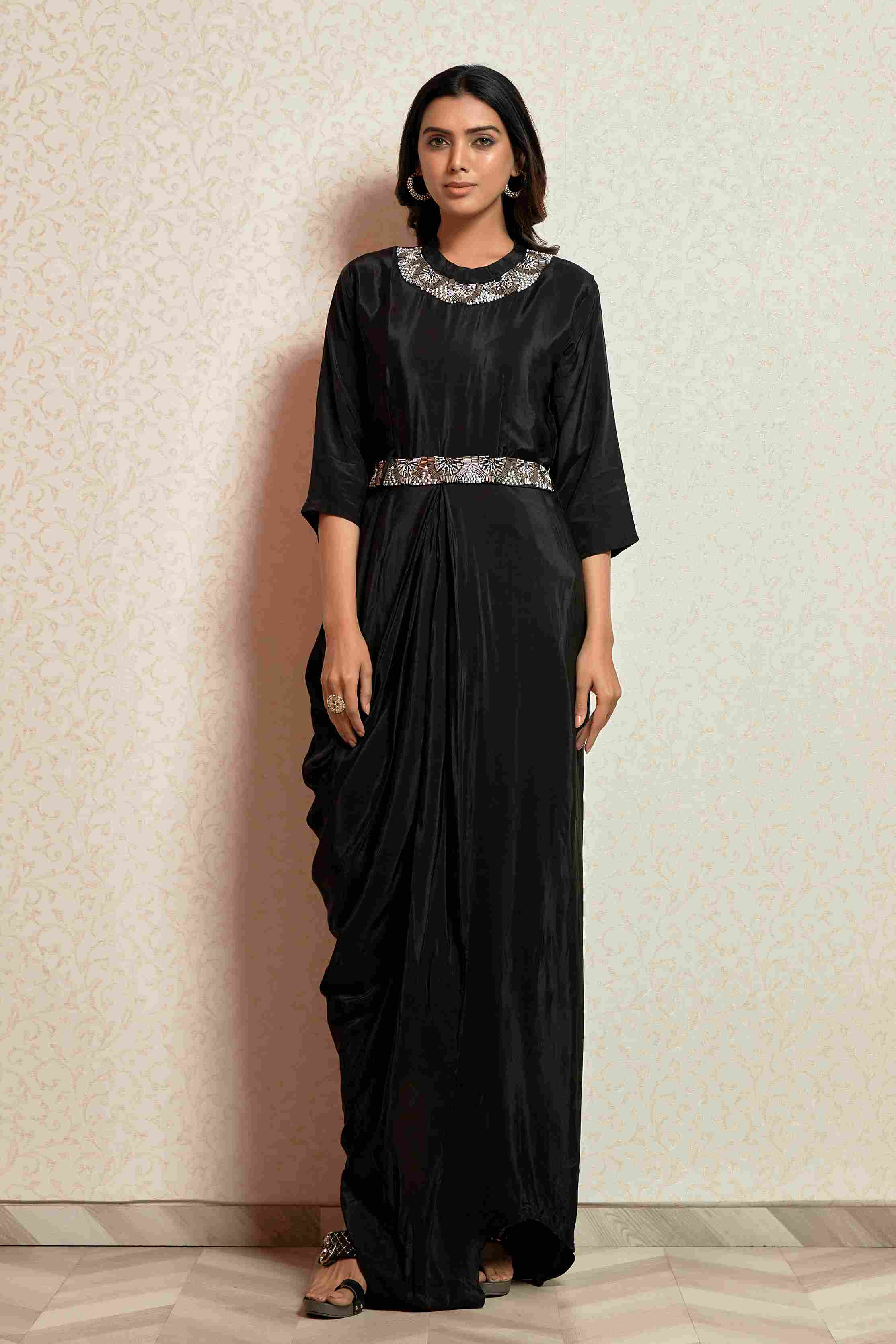 Black Straight Gown with Heavy Belt