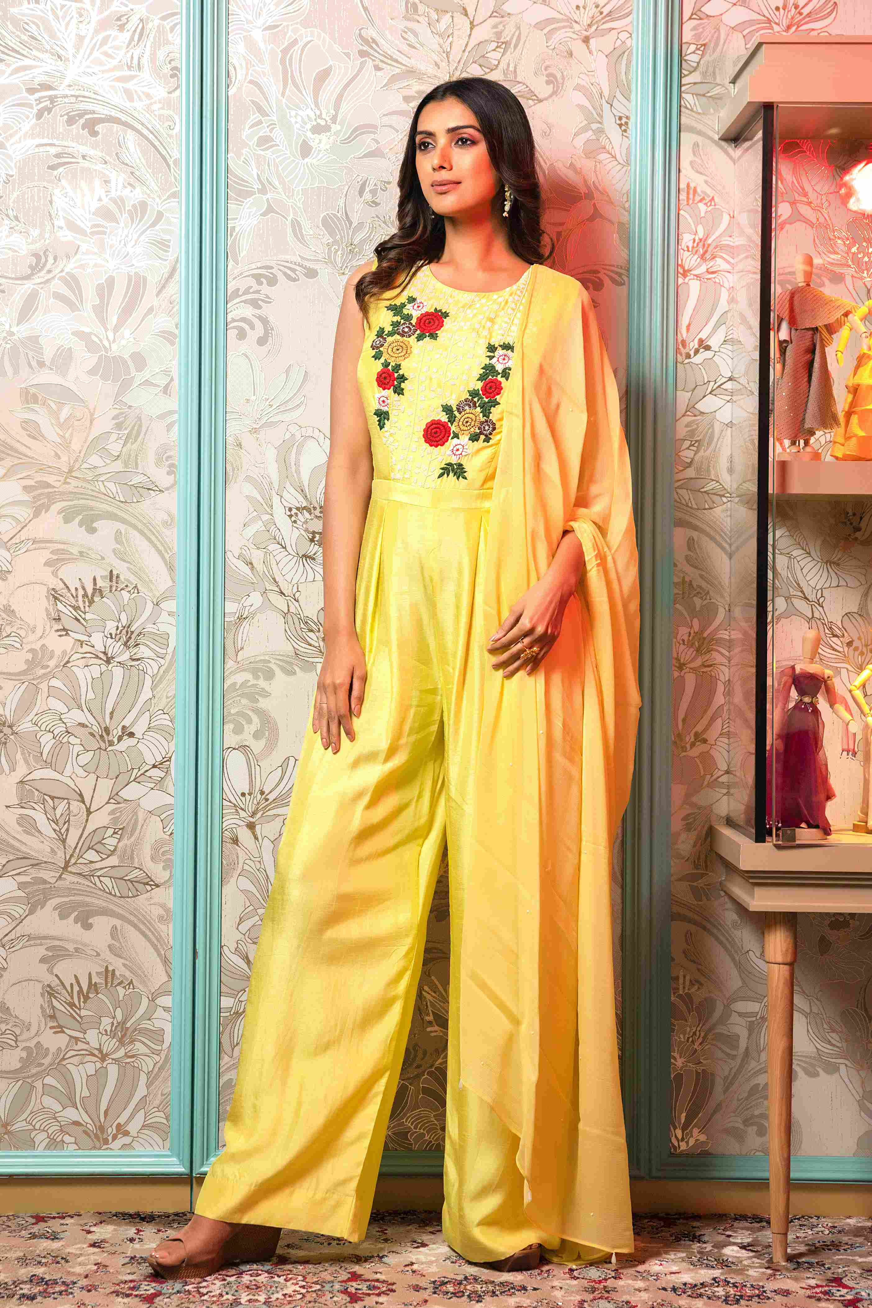 Lemon Yellow Jump Suit in Raw Silk