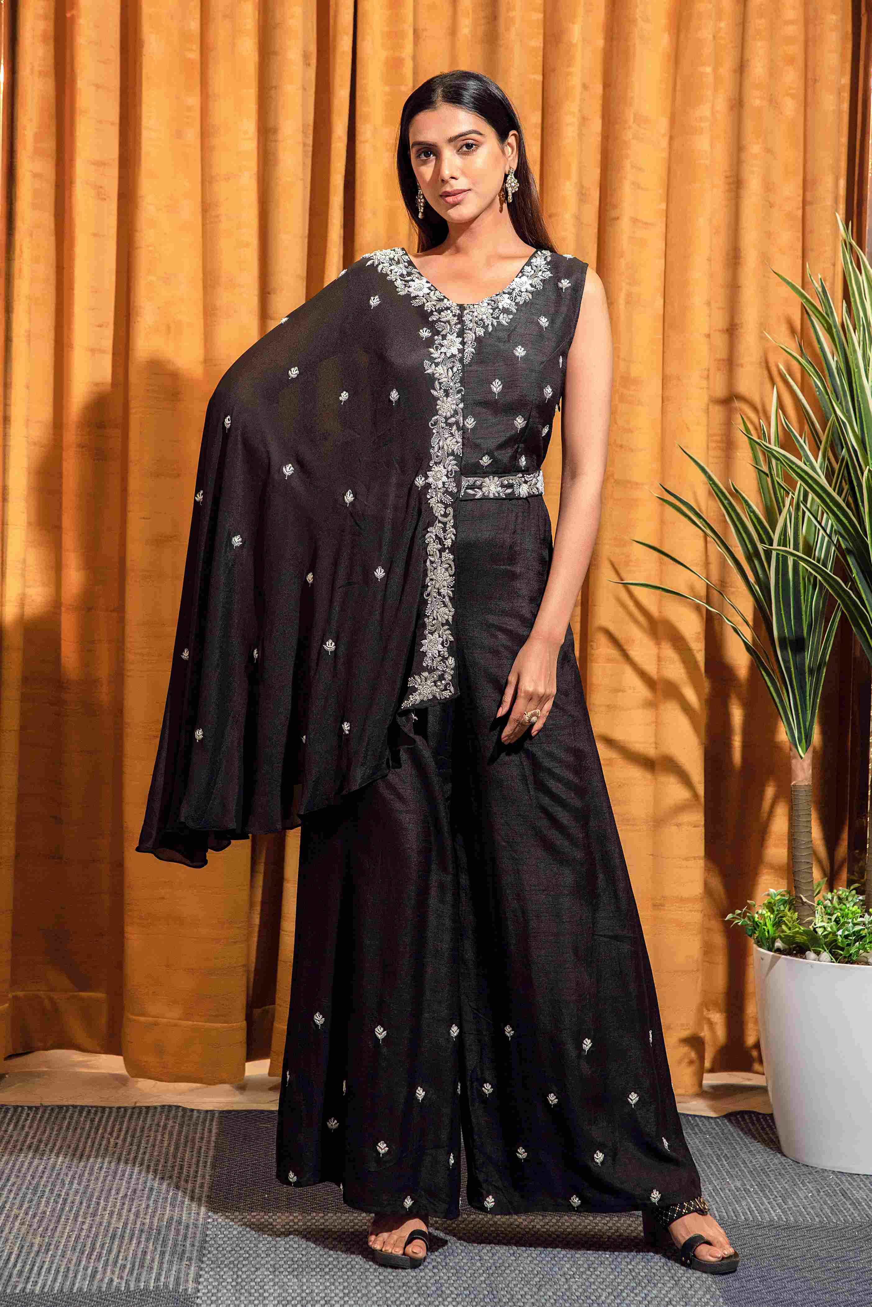 Black Jump Suit with designer Flarrey Sleeves