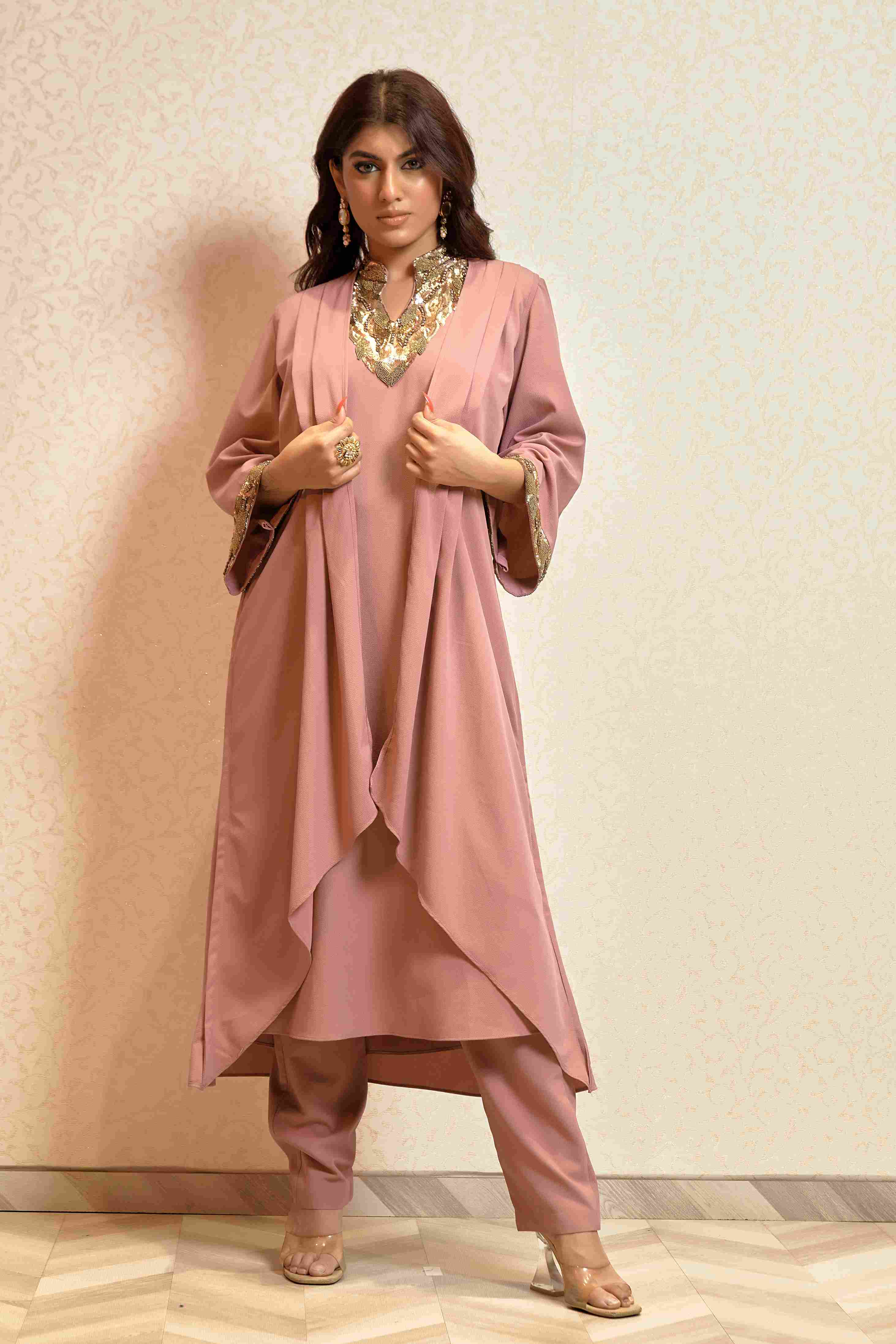 Rust Pink Kurti and Pant in Imported Georgette