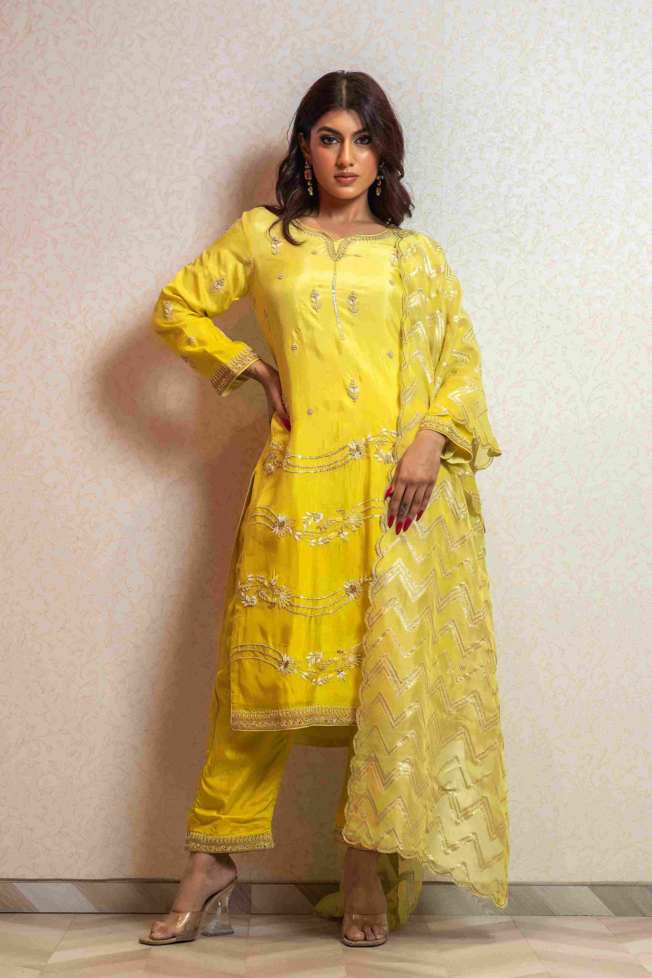 Elegant Yellow Kurti Set with Banarasi Dupatta in Silk