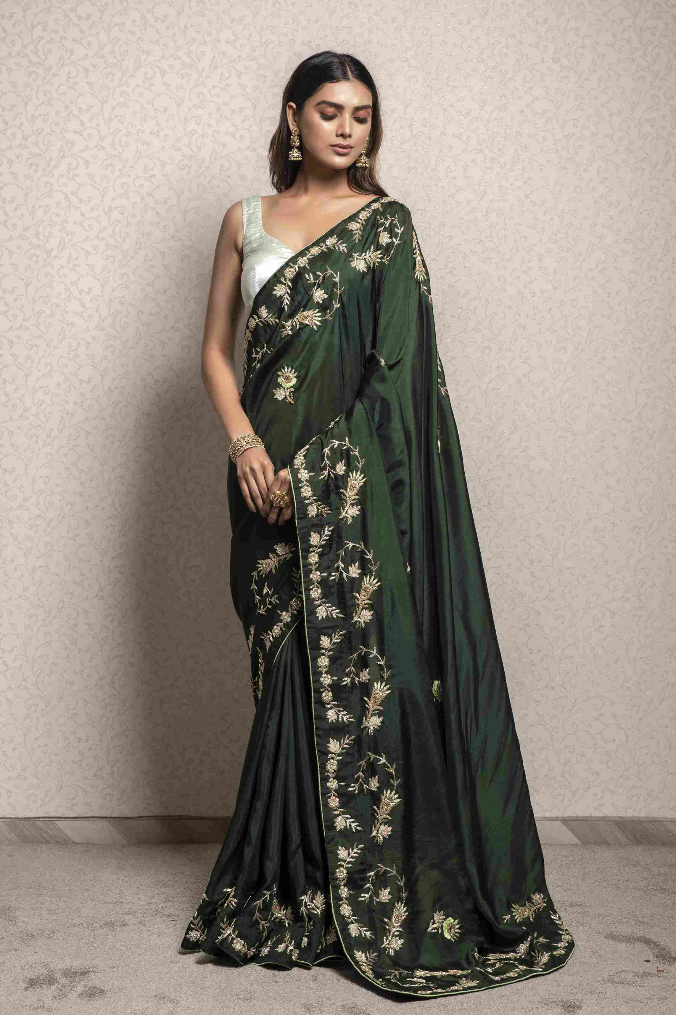 Bottle Green color Saree in Dola Silk