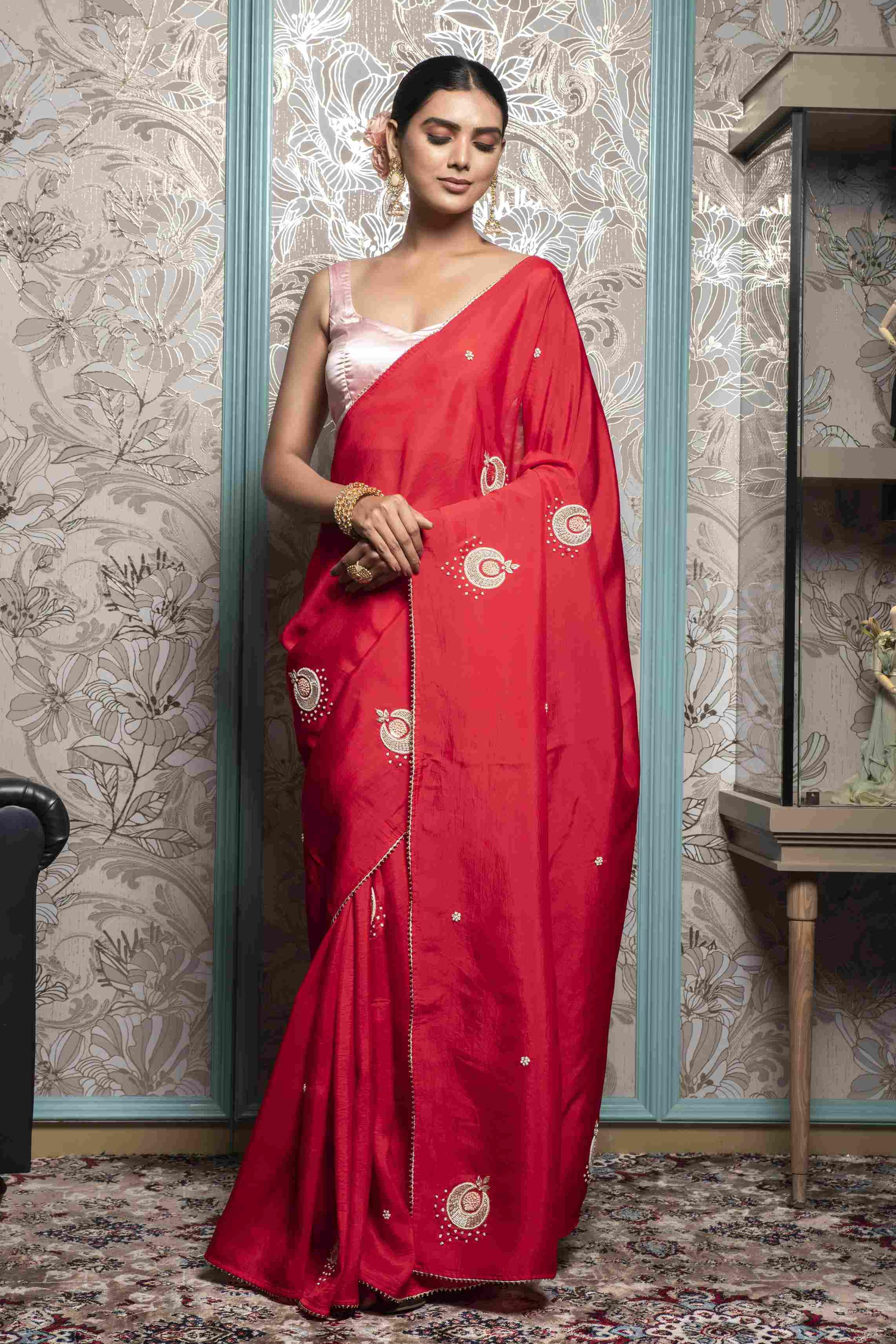 Red color Saree in Dola Silk