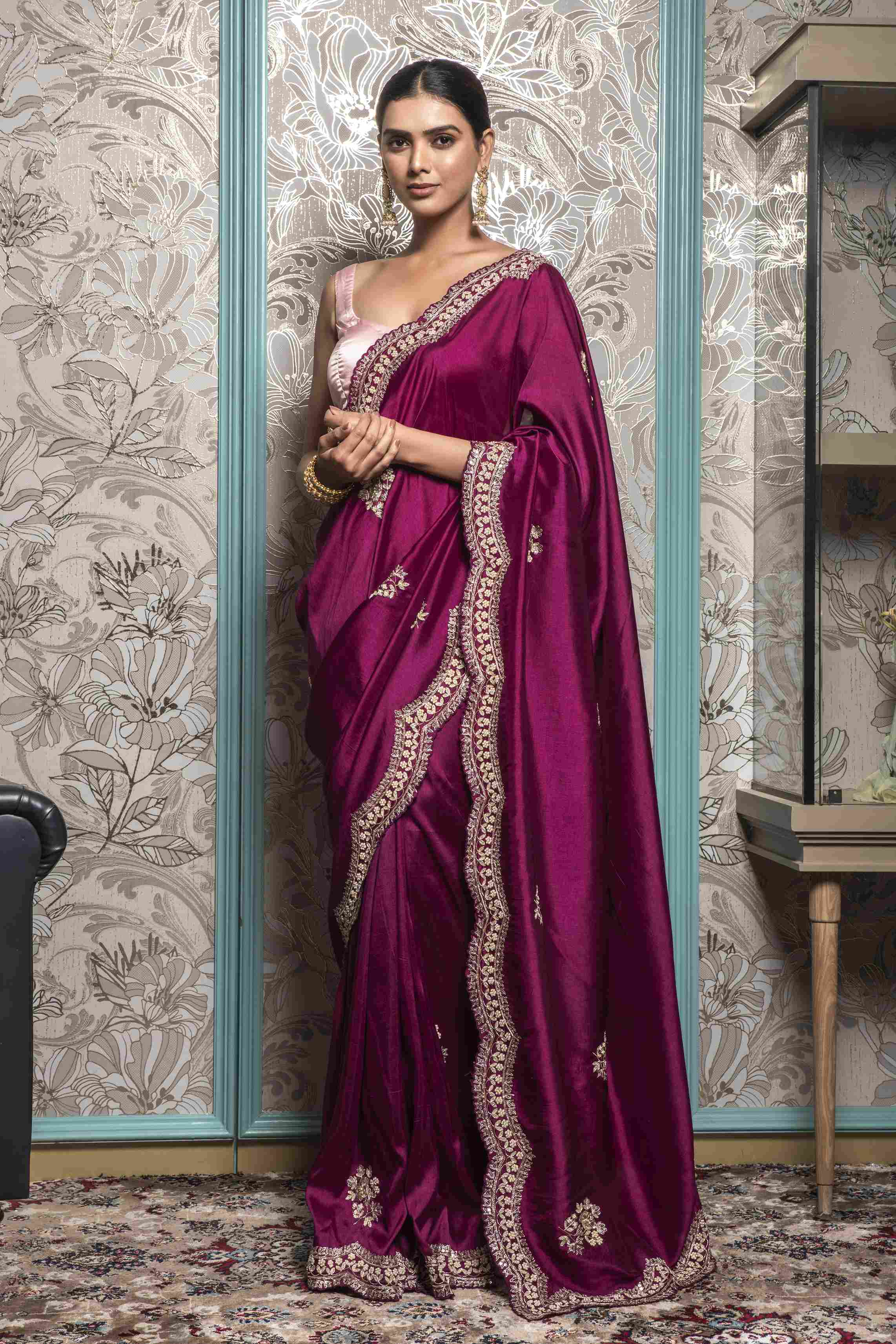 Plum color Saree in  Dola Silk