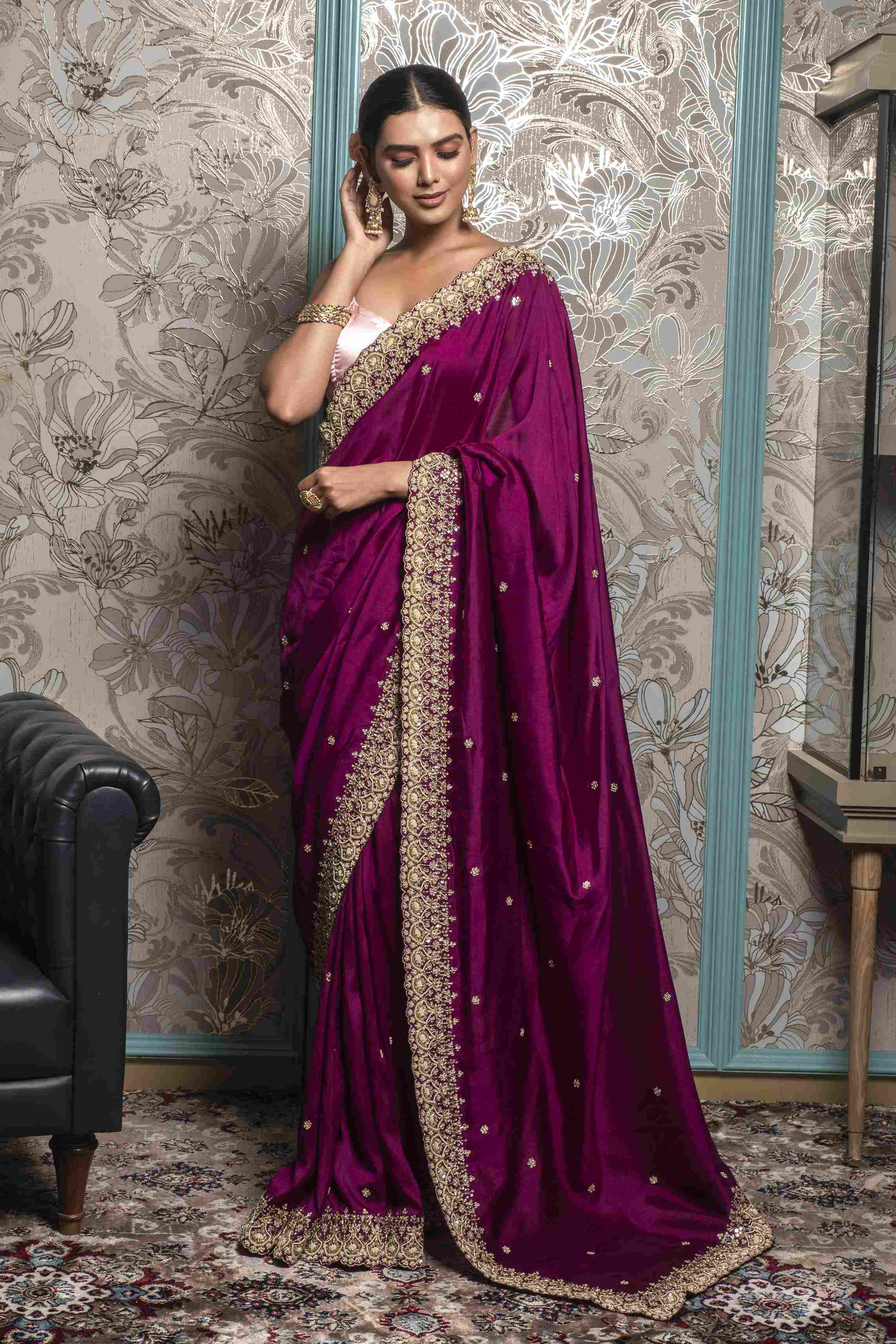 Wine color Saree in  Dola Silk