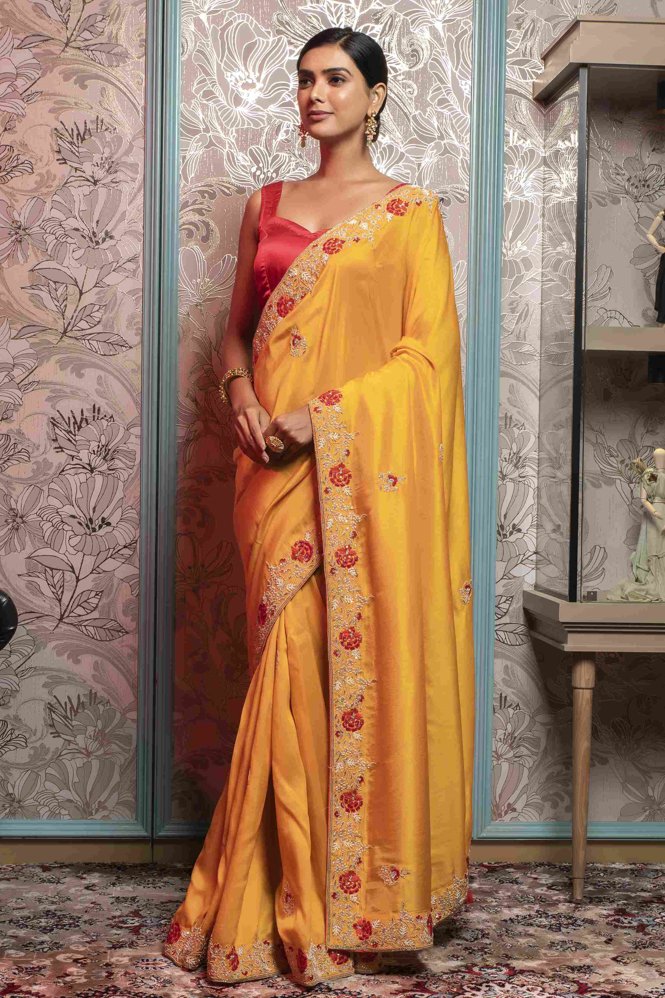 Mustard Yellow color Saree in Dola Silk