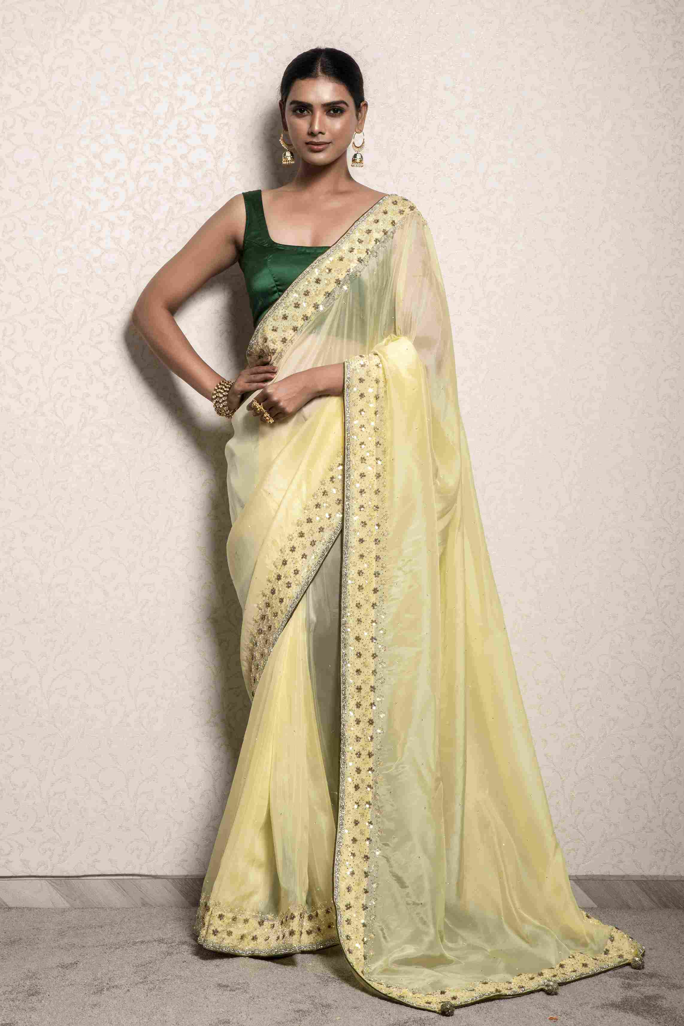 Light Yellow Saree in Soft Organza