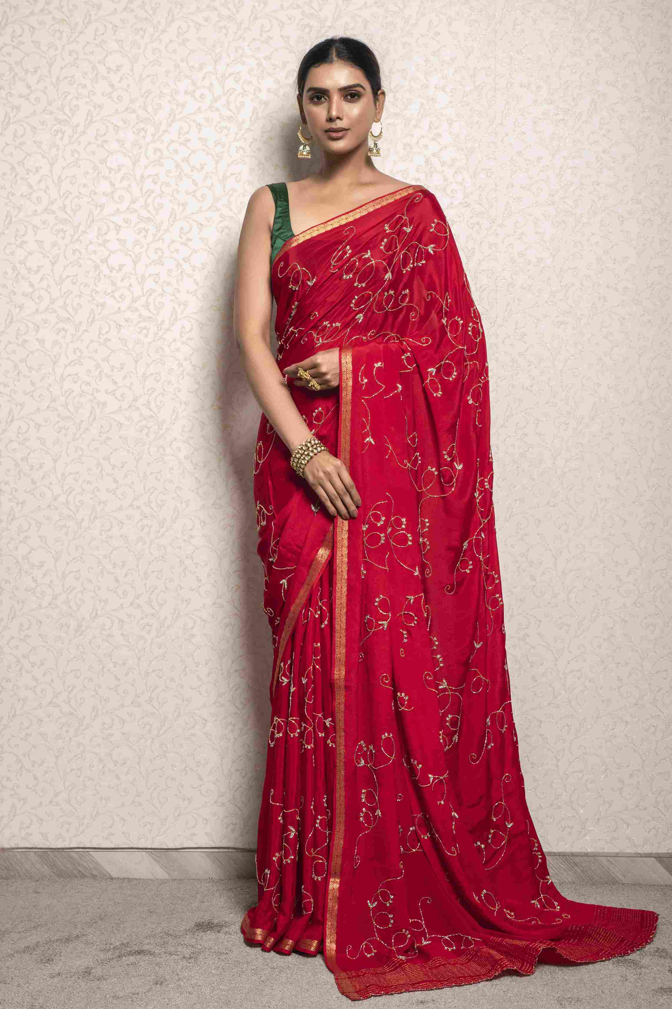 Red Saree in Pure  Silk Saree