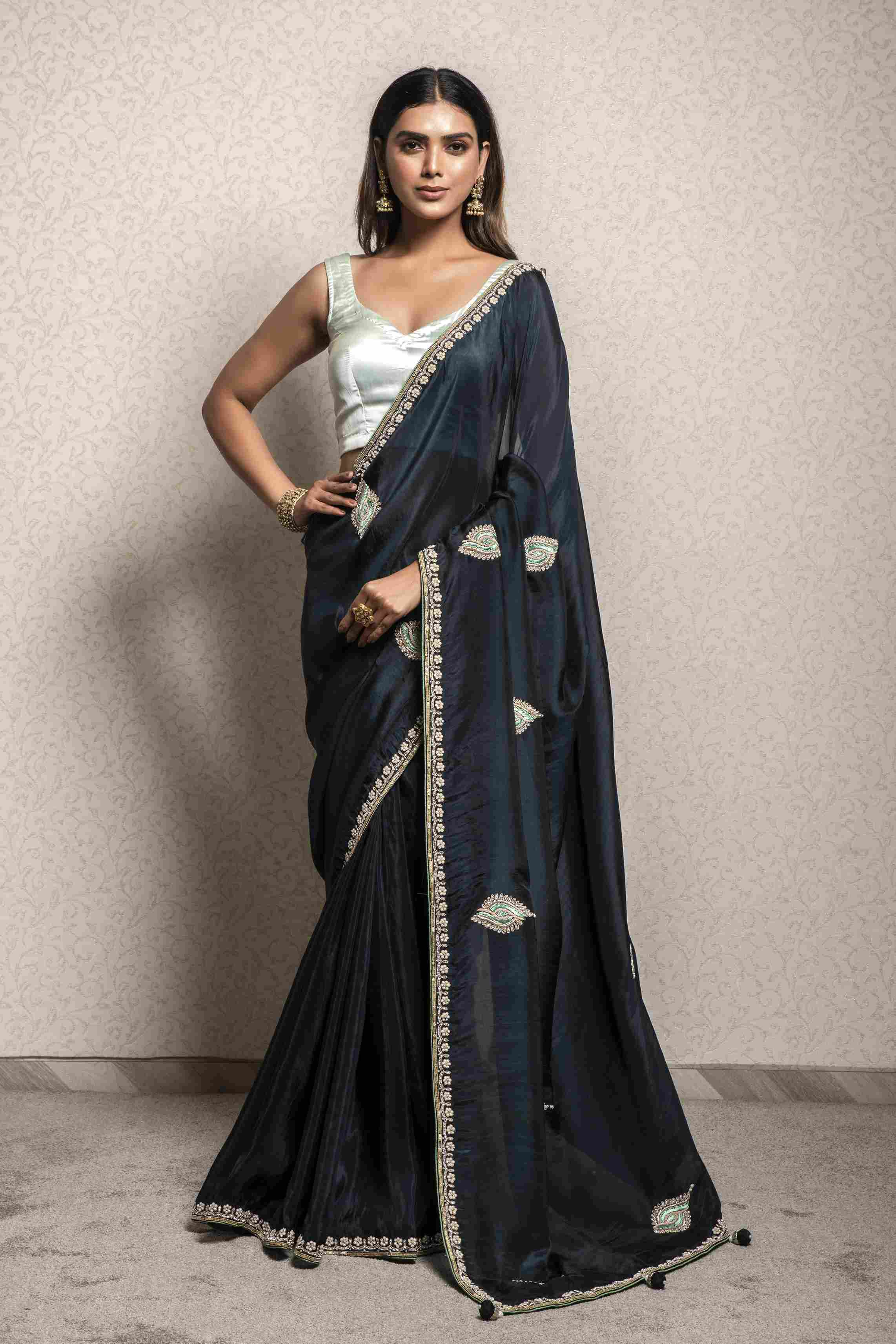 Dark Grey color Saree in Dola Silk