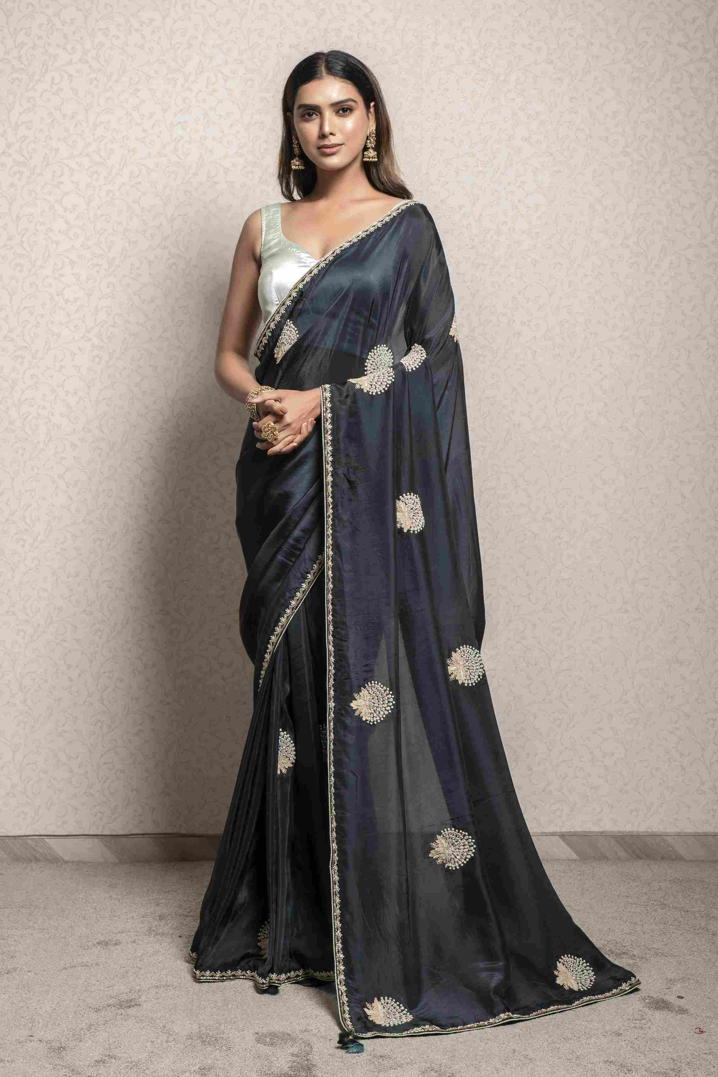 Dark Grey color Saree in Dola Silk