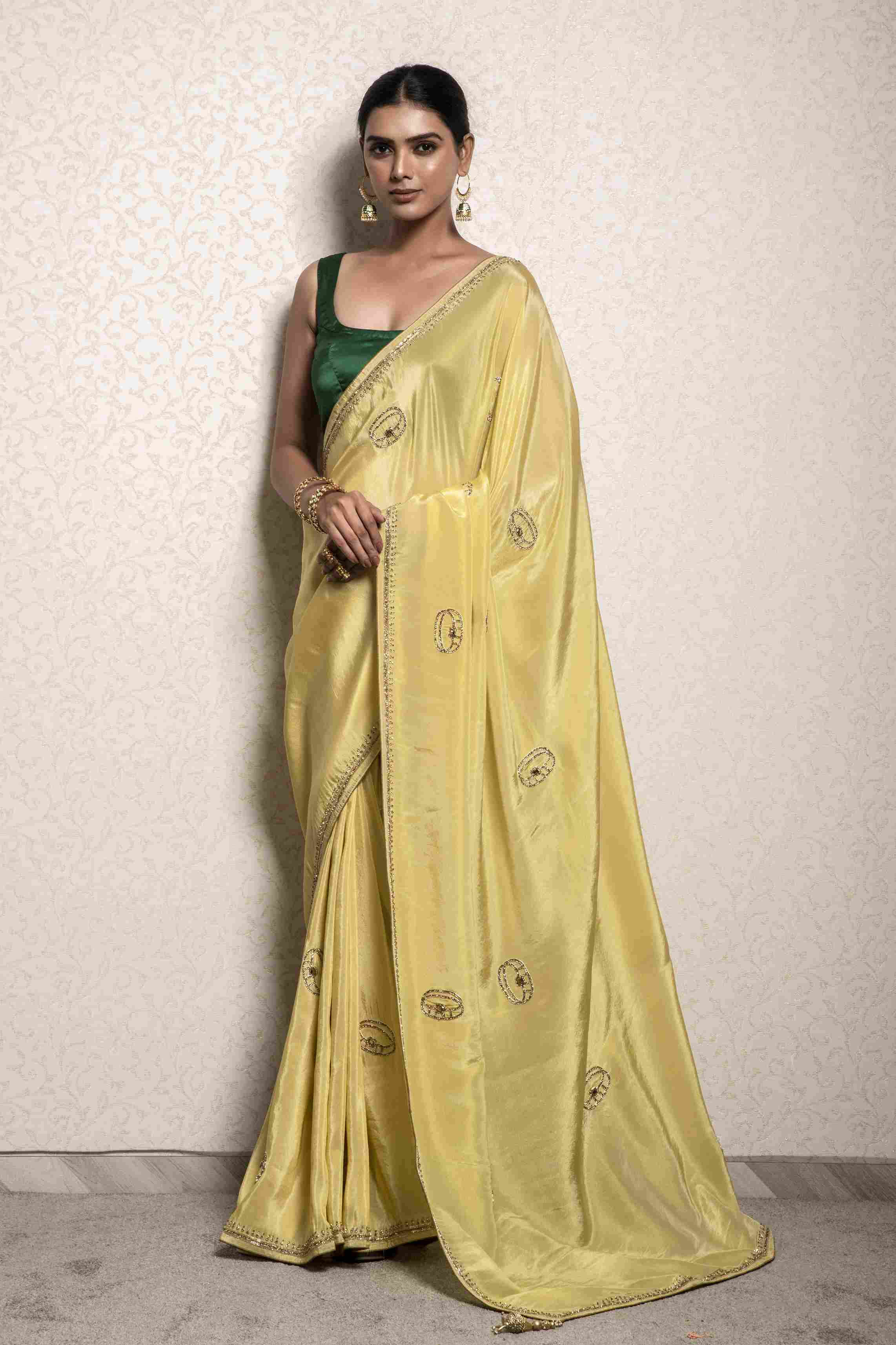 Lemon Yellow Saree in Dola Silk