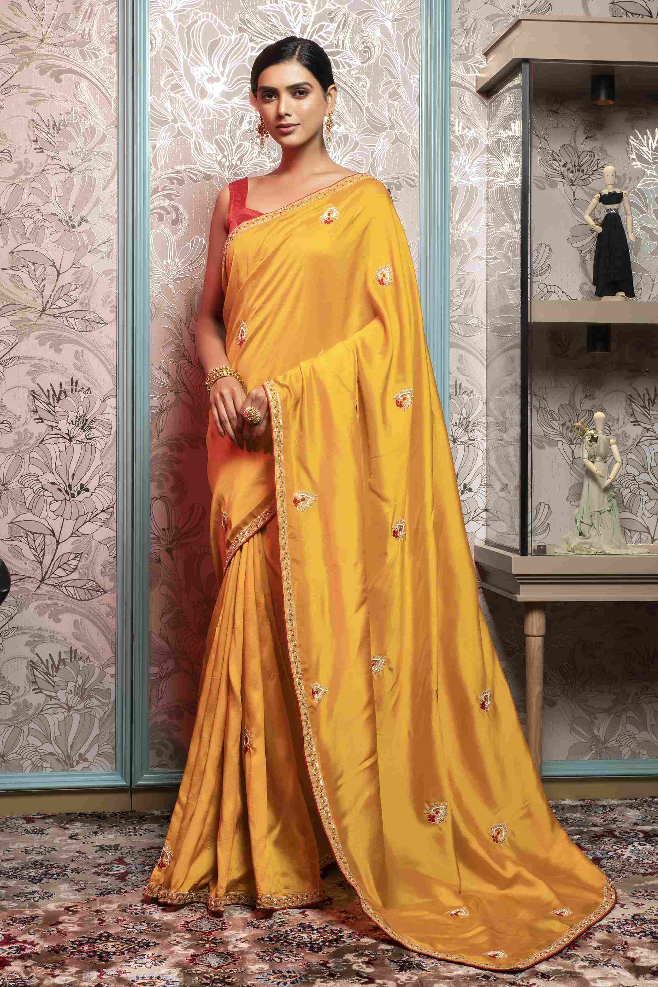 Mustard Yellow color Saree in Dola Silk