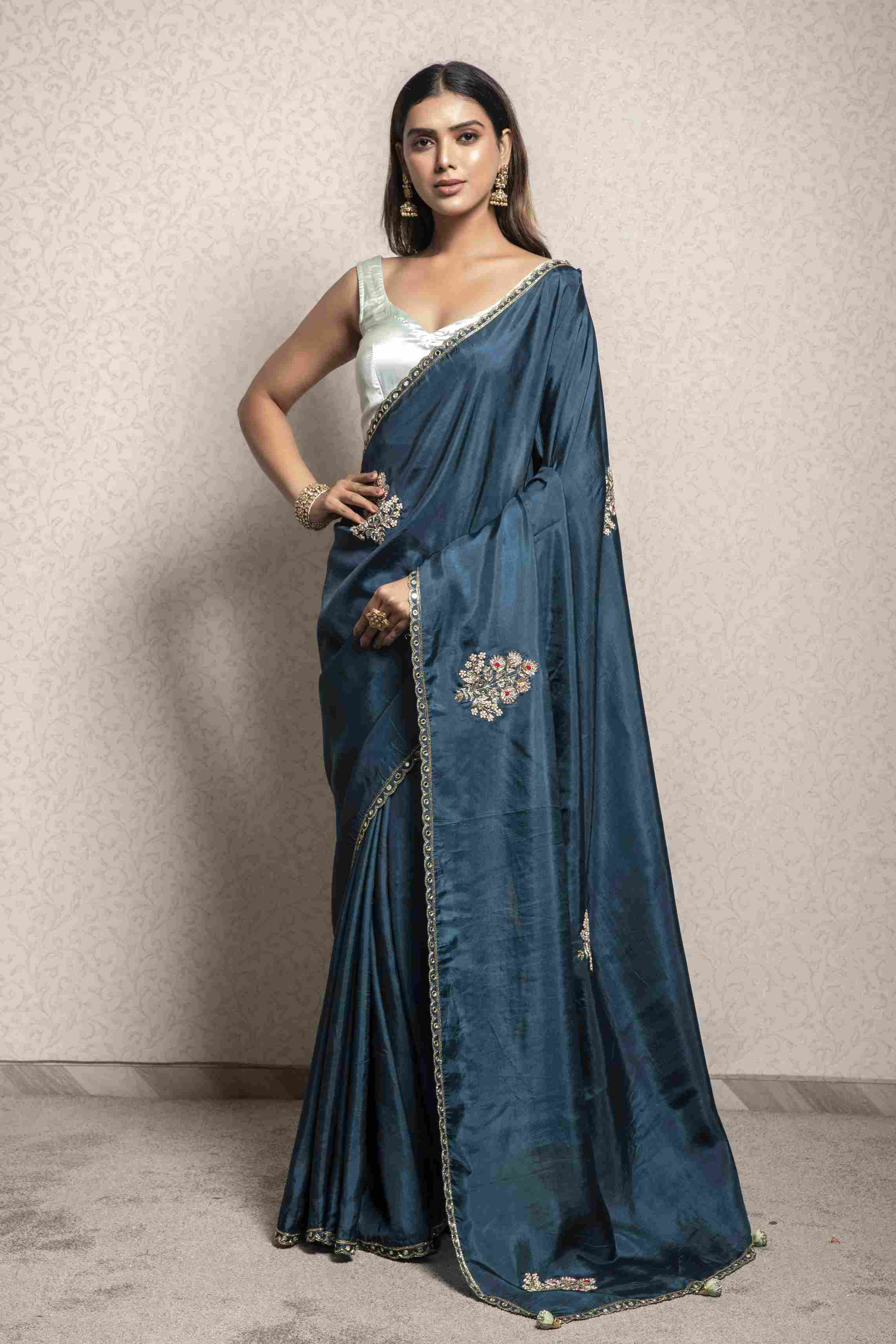 Navy Blue color Saree in Dola Silk 