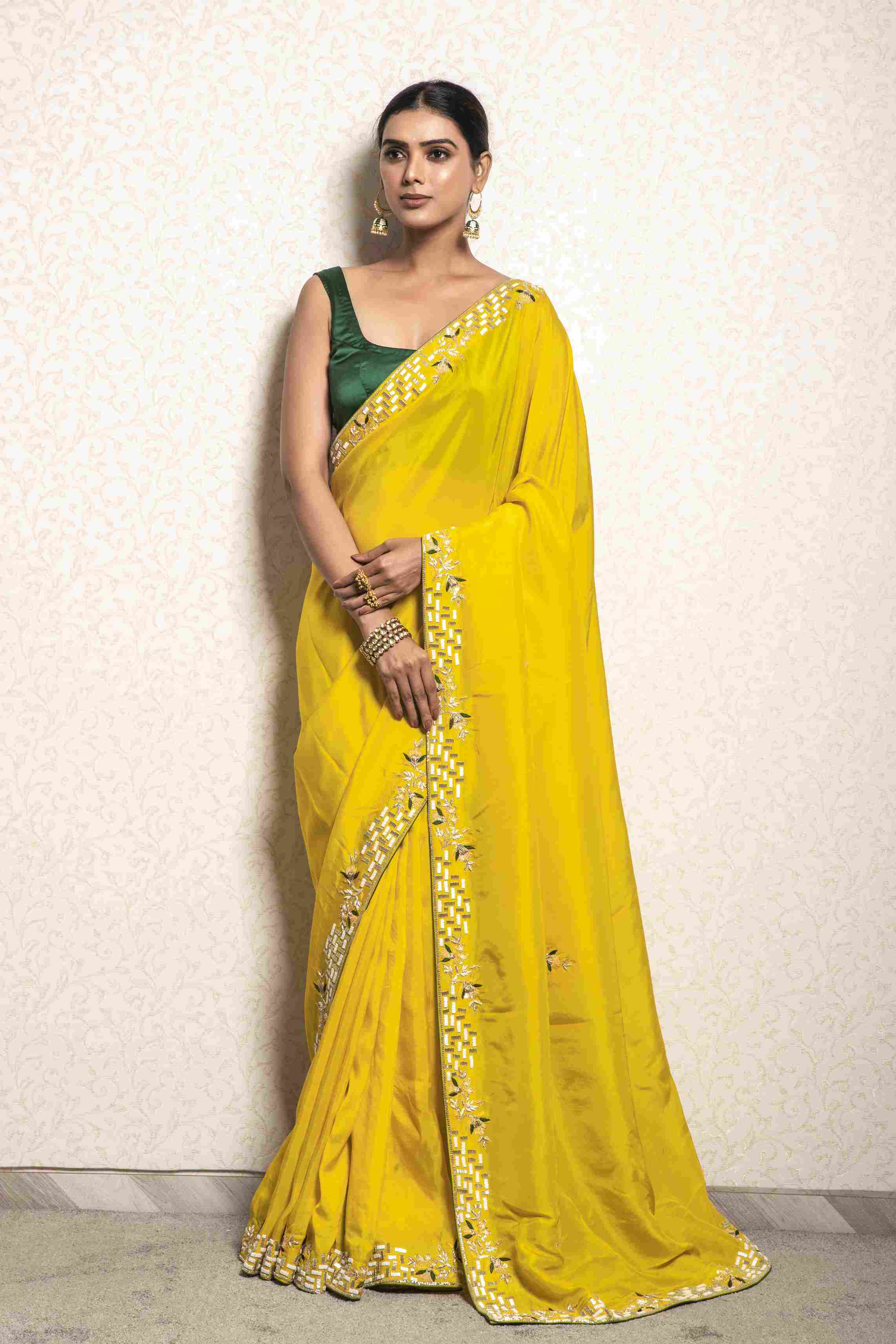 Bright Yellow Saree in  Dola Silk