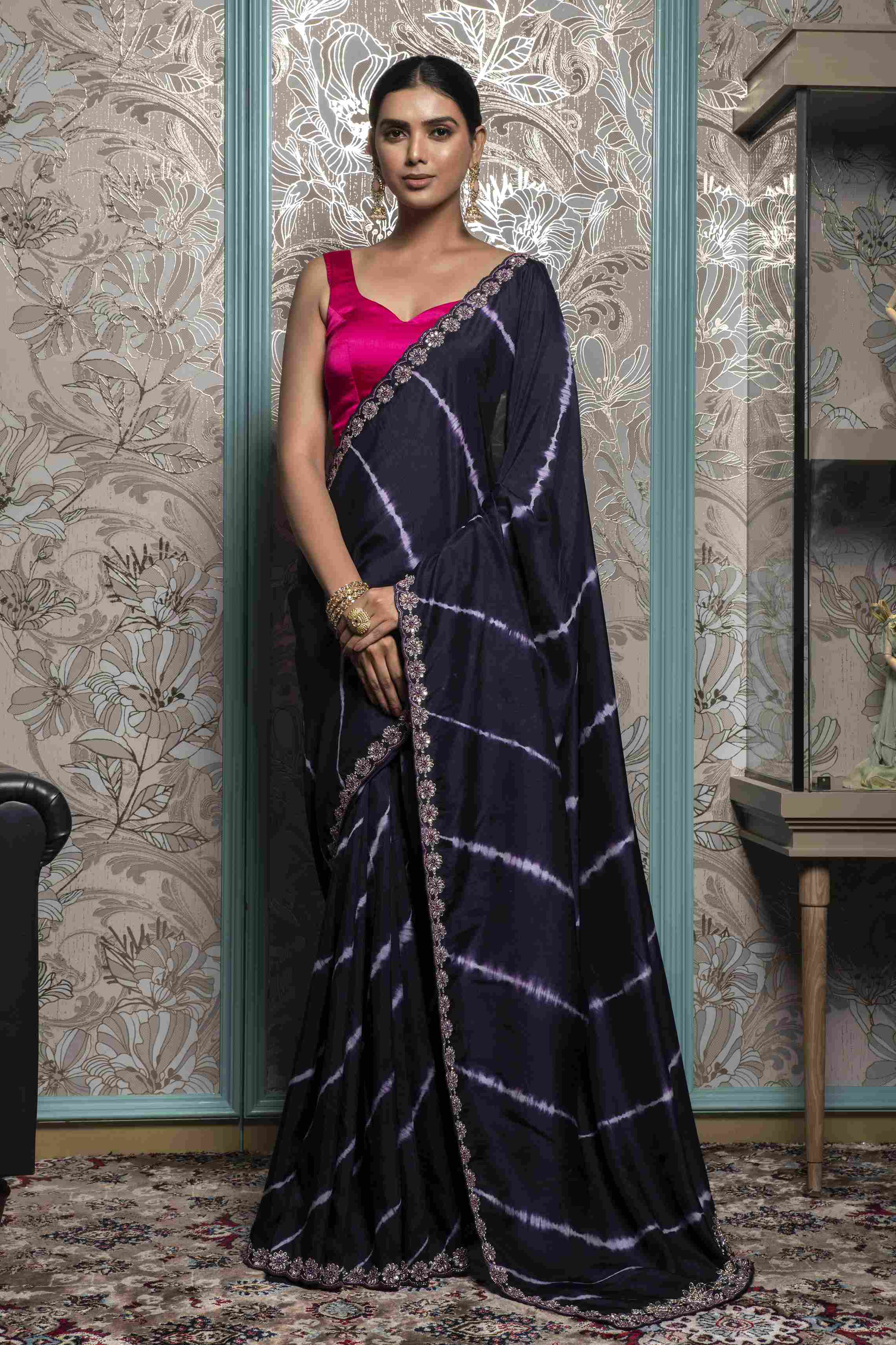 Royal Blue color Leheriya style Saree in Dola Silk