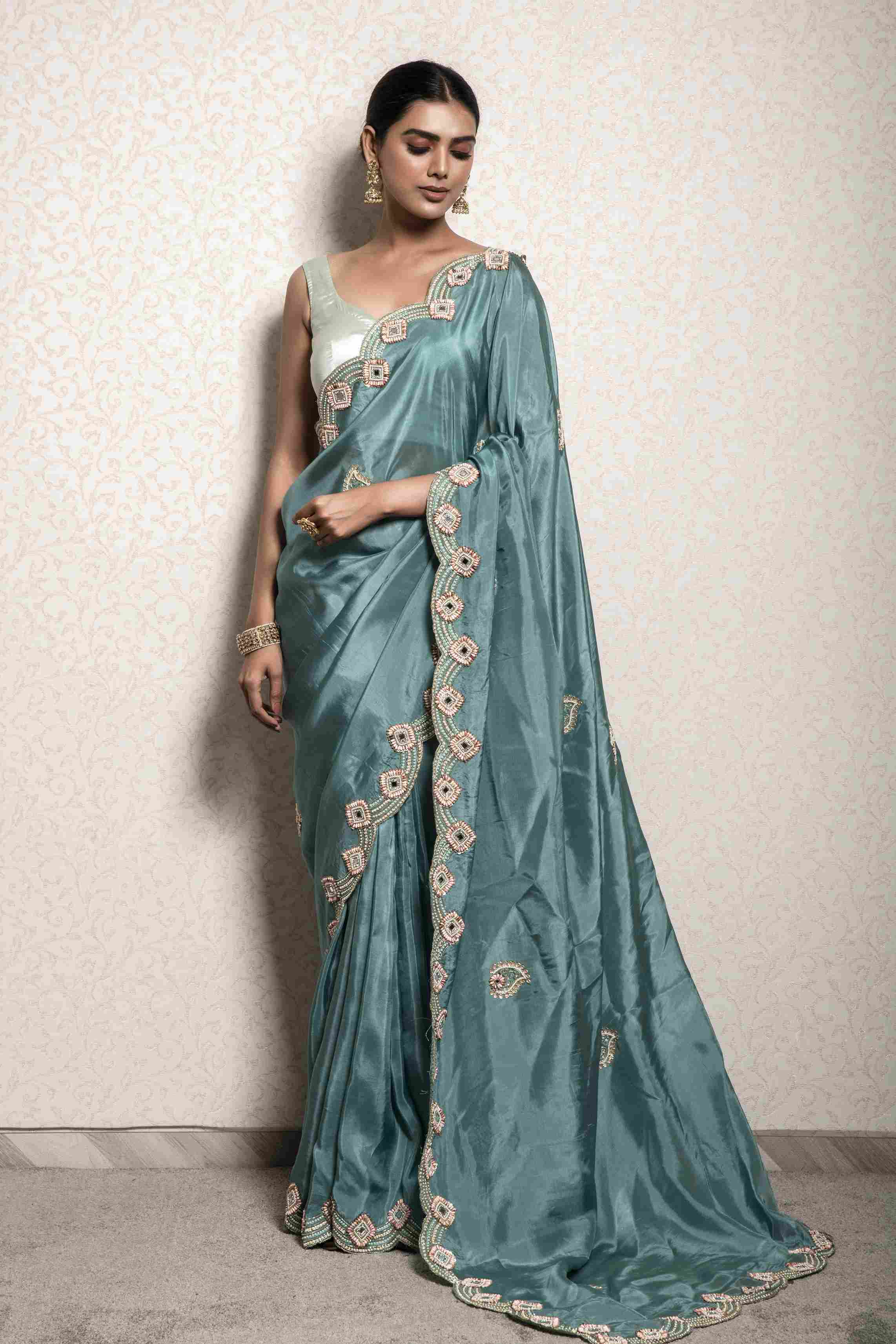 Blue color Saree in Dola Silk